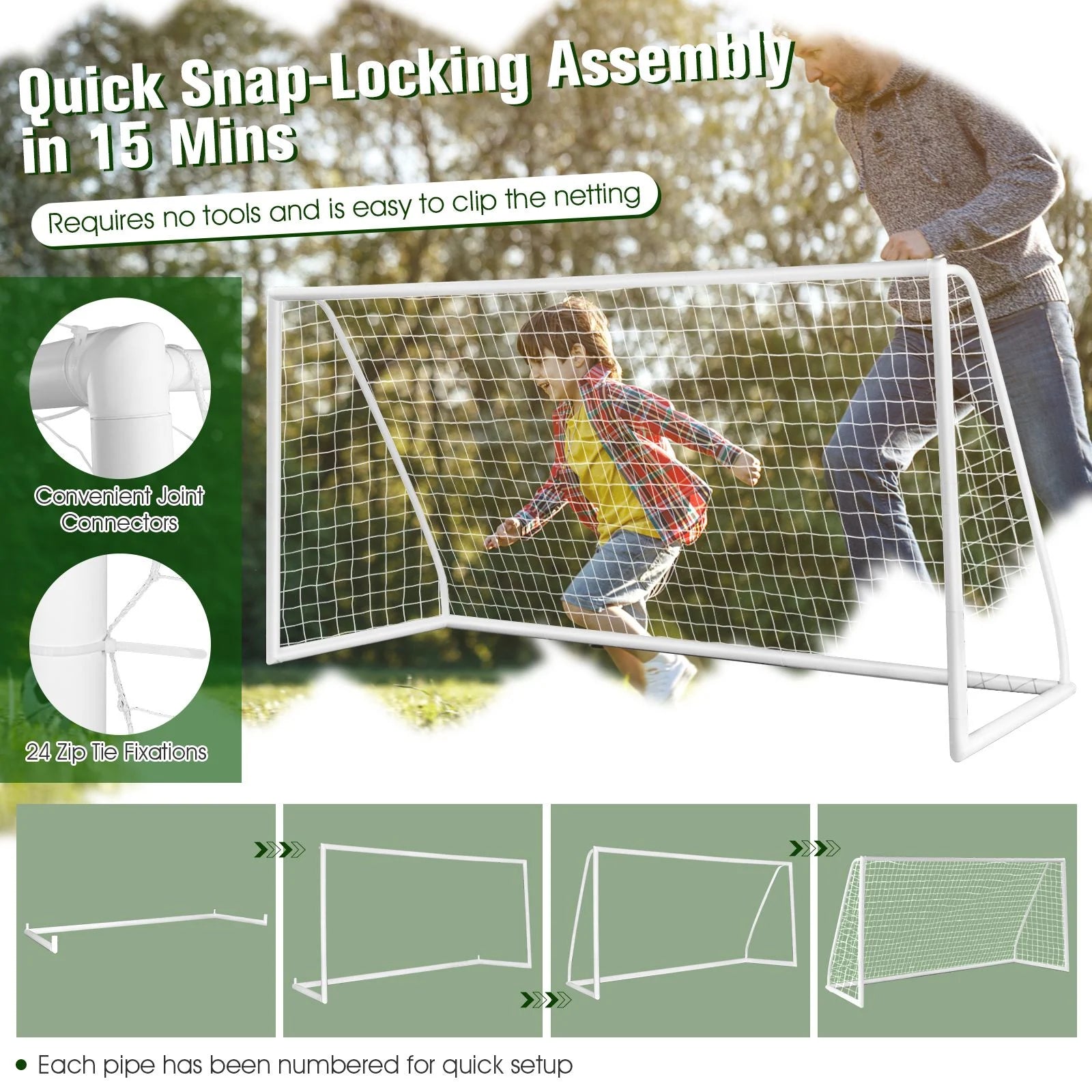 All-Weather Soccer Goal with Strong PVC Frame and High-Strength Netting