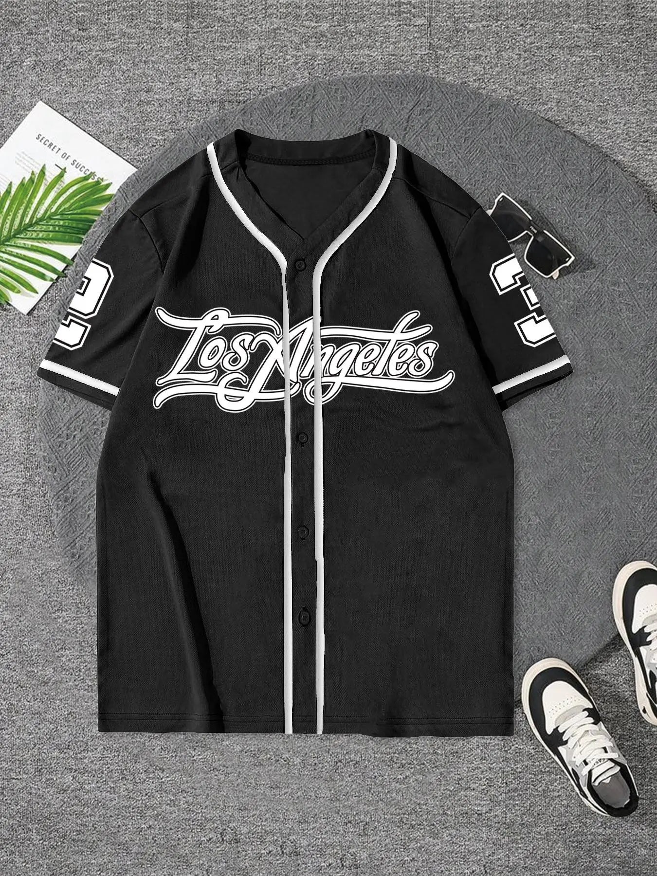 Men'S Letter & Number Print Contrast Binding Baseball Jersey, Stylish Jersey, Regular Fit Casual Short Sleeve V Neck Baseball Top for Summer, Fashion Men'S Clothes for Daily Wear, Baseball Shirt