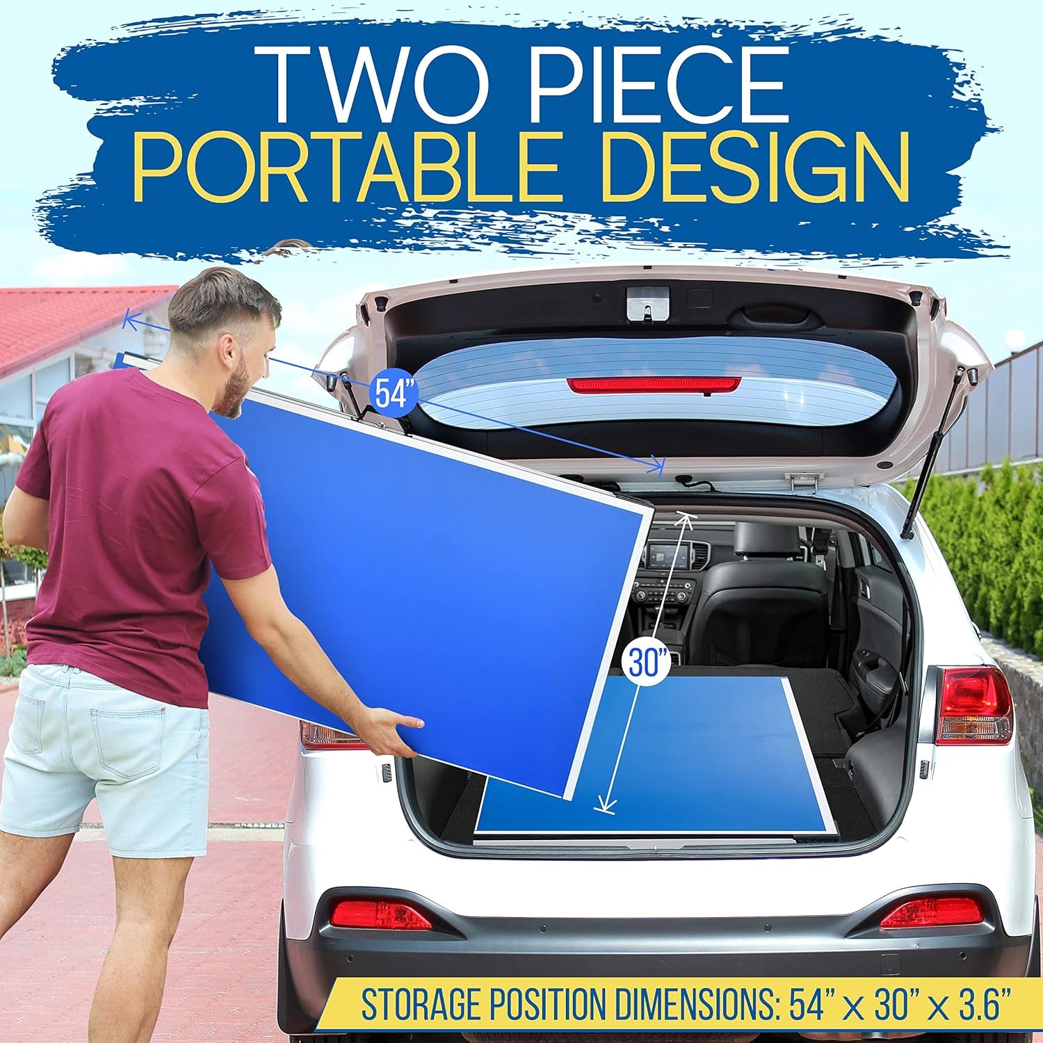 Foldable Table Tennis Table, Medium Size, Includes Net, Clipper, Post, Foldable and Easy to Store Space-Saving Design, Blue