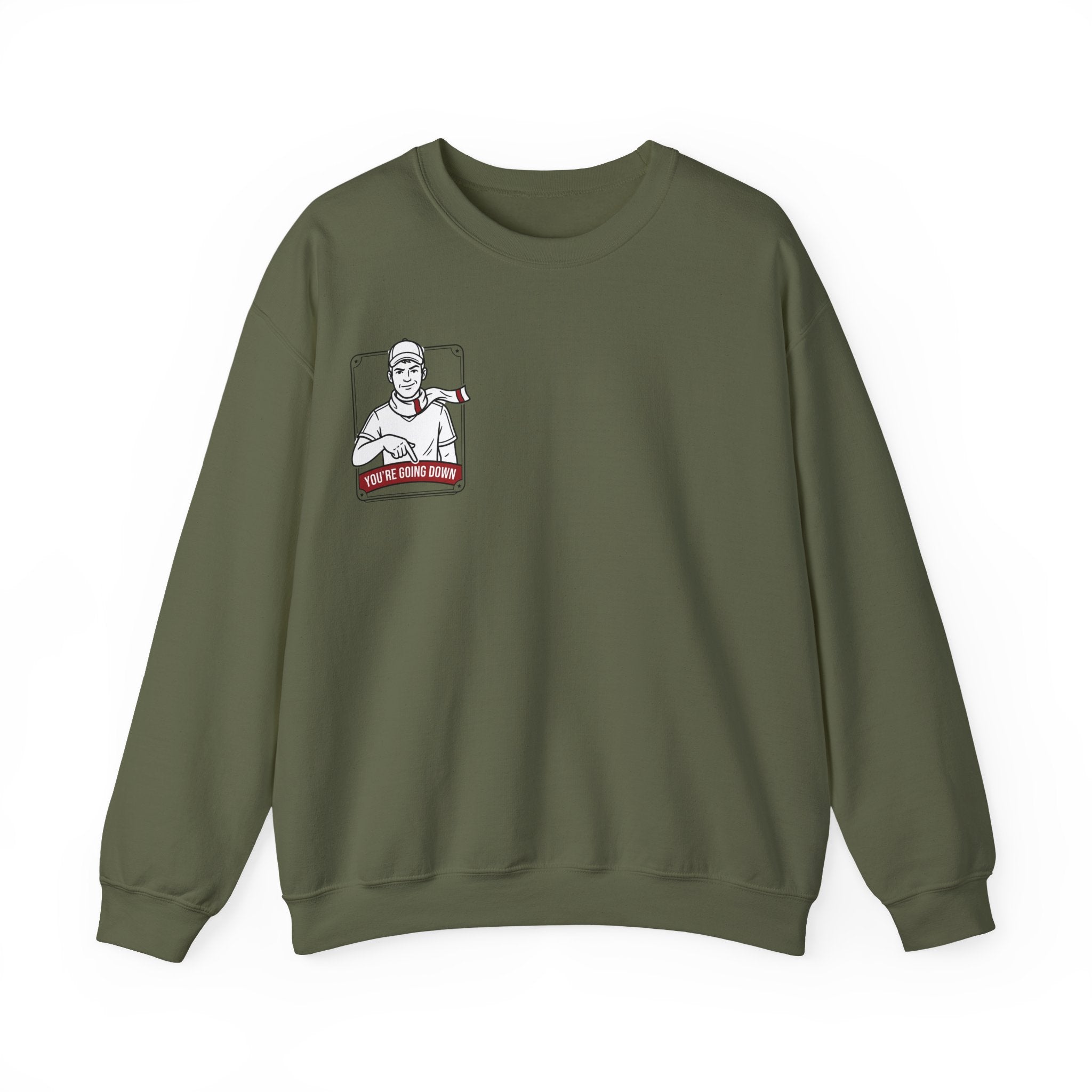 Crewneck Sweatshirt — Vintage Nurse Illustration "You're going Down!" Pocket Design