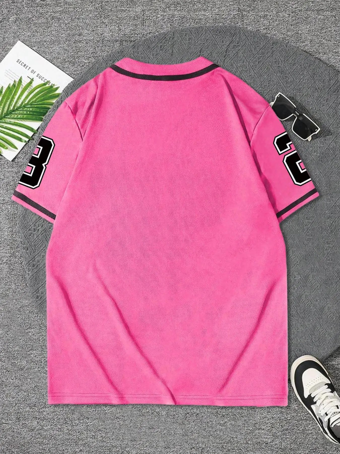 Men'S Letter & Number Print Contrast Binding Baseball Jersey, Stylish Jersey, Regular Fit Casual Short Sleeve V Neck Baseball Top for Summer, Fashion Men'S Clothes for Daily Wear, Baseball Shirt