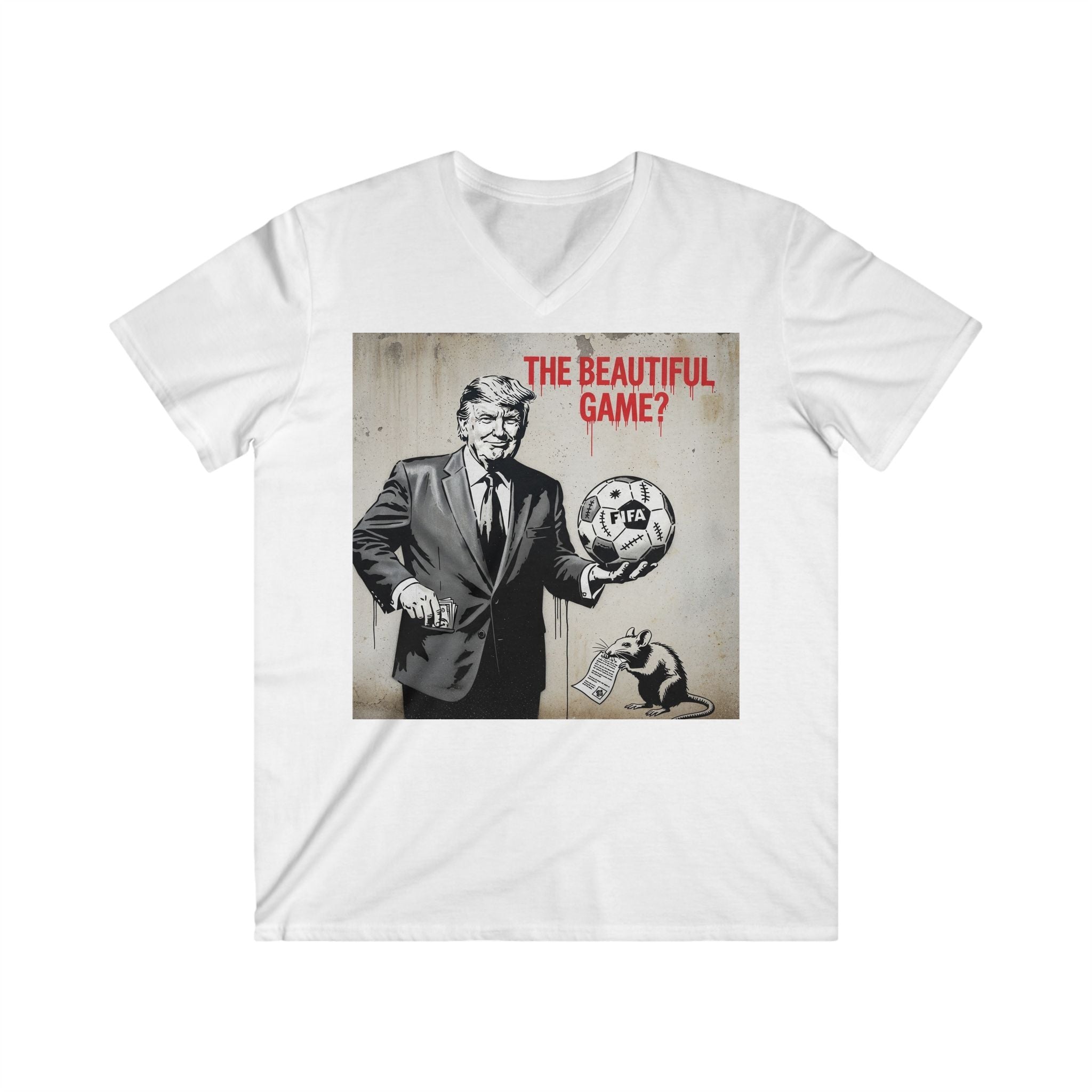 Men's V-Neck Tee — 'The Beautiful Game?' Soccer Political Satire Shirt