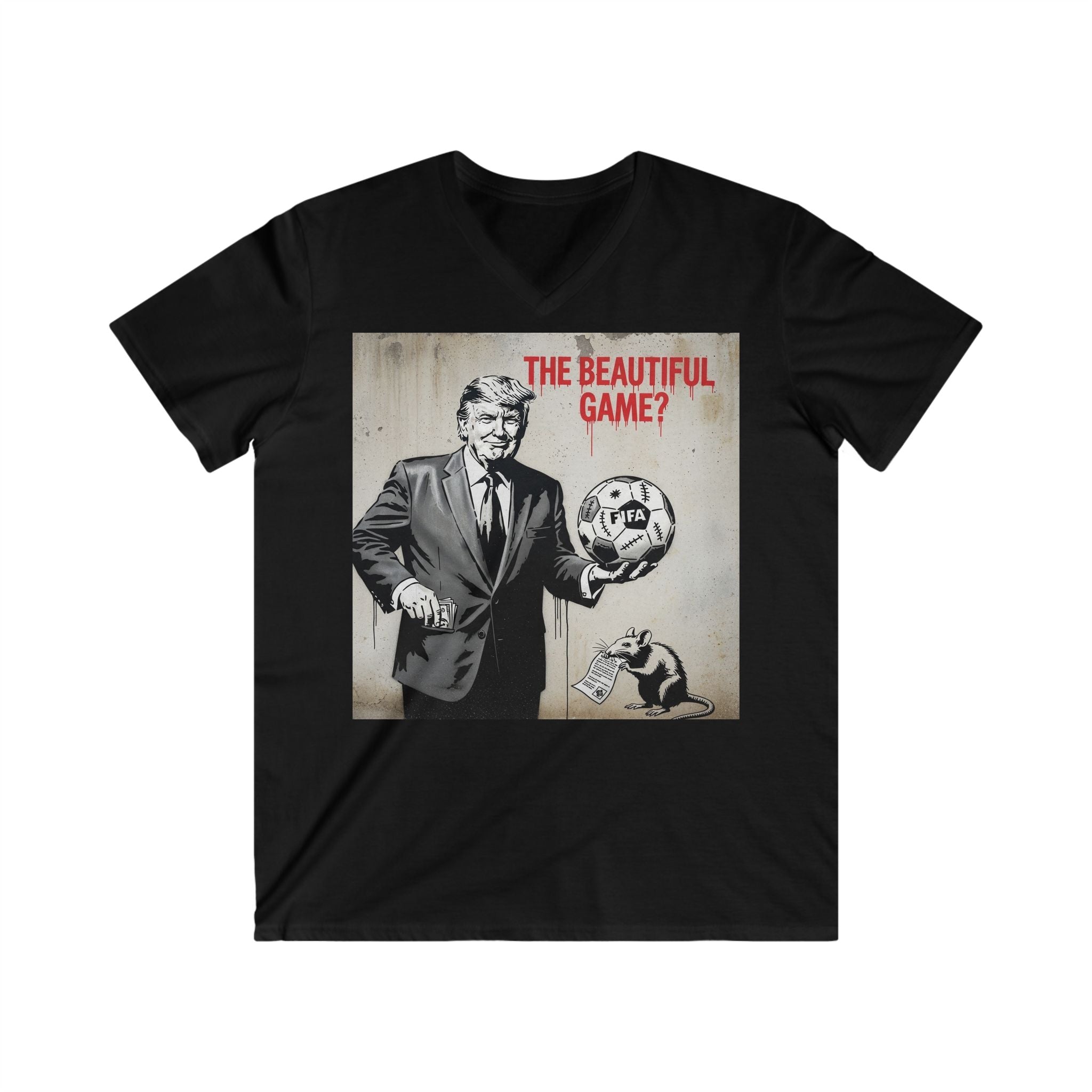 Men's V-Neck Tee — 'The Beautiful Game?' Soccer Political Satire Shirt