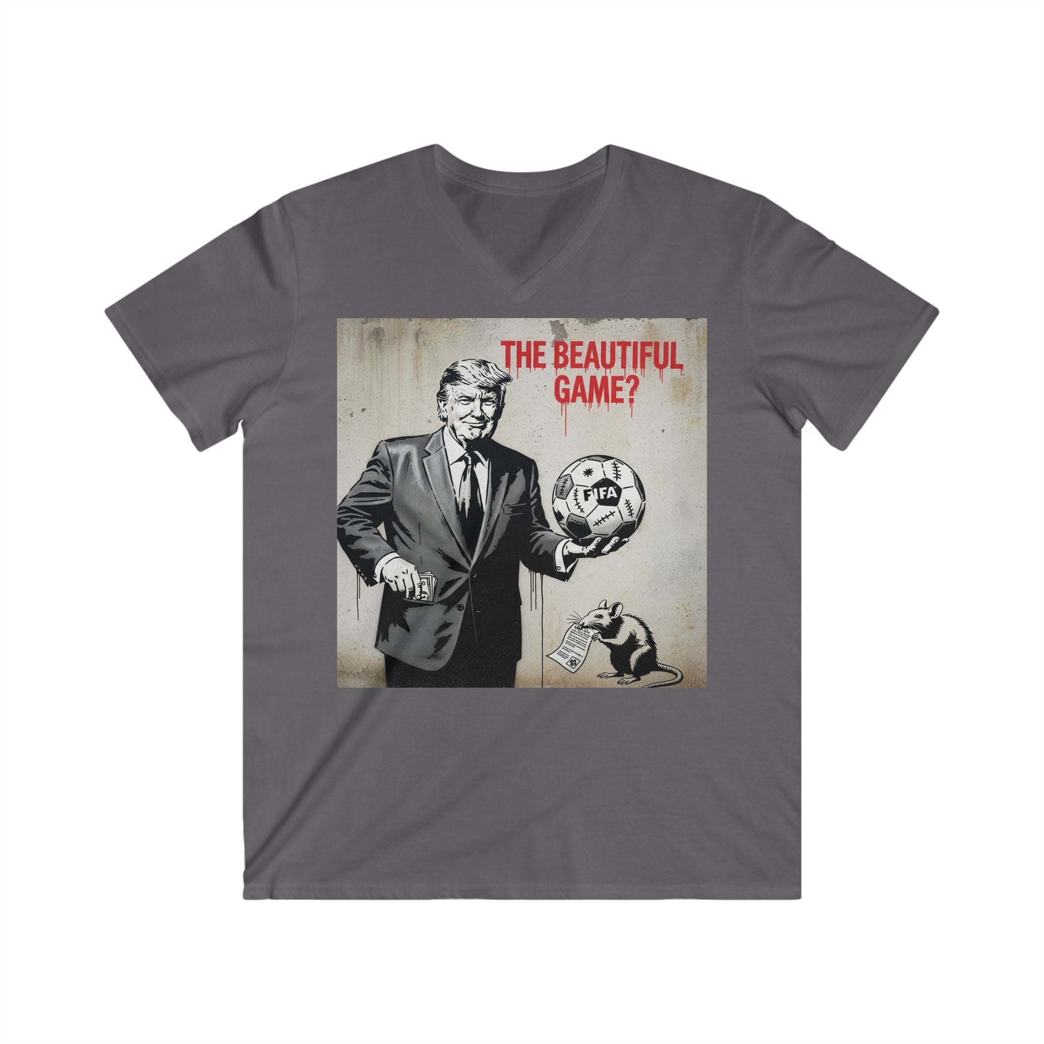 Men's V-Neck Tee — 'The Beautiful Game?' Soccer Political Satire Shirt