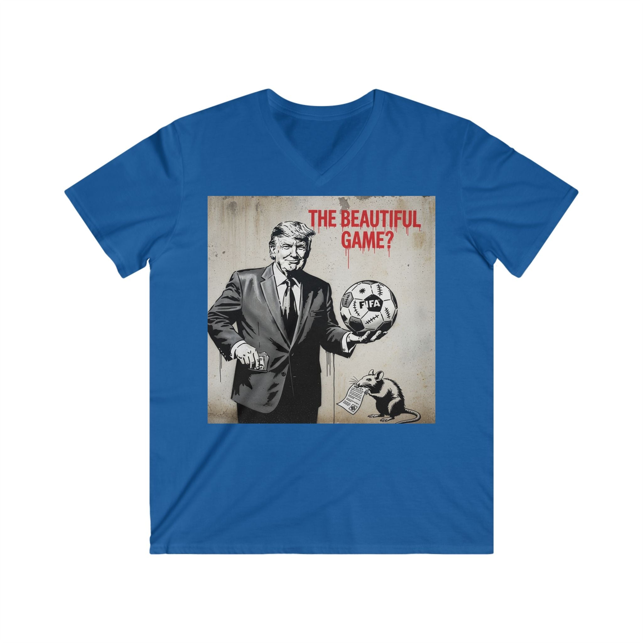 Men's V-Neck Tee — 'The Beautiful Game?' Soccer Political Satire Shirt