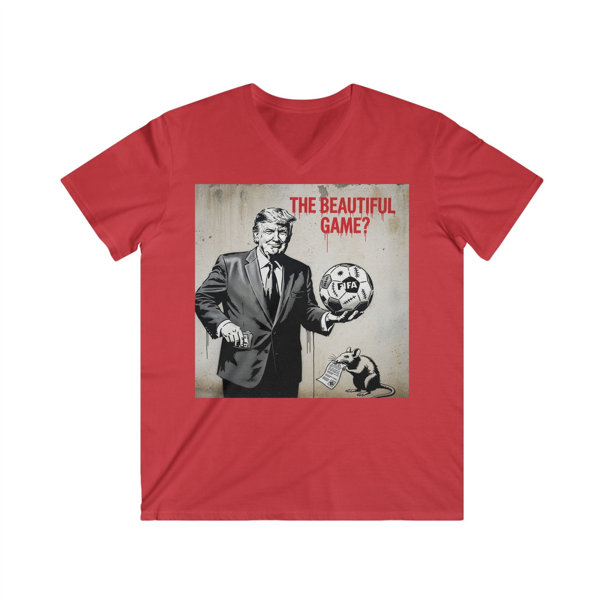 Men's V-Neck Tee — 'The Beautiful Game?' Soccer Political Satire Shirt