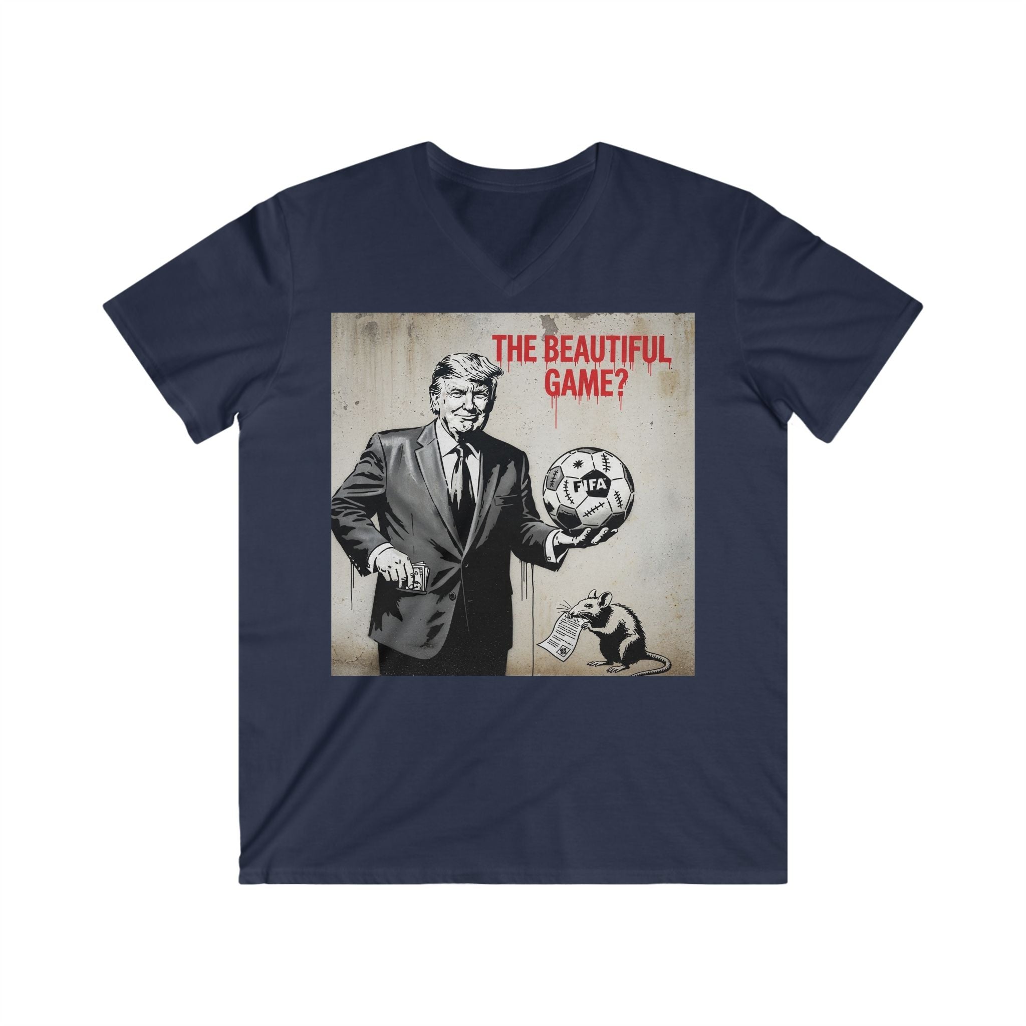 Men's V-Neck Tee — 'The Beautiful Game?' Soccer Political Satire Shirt