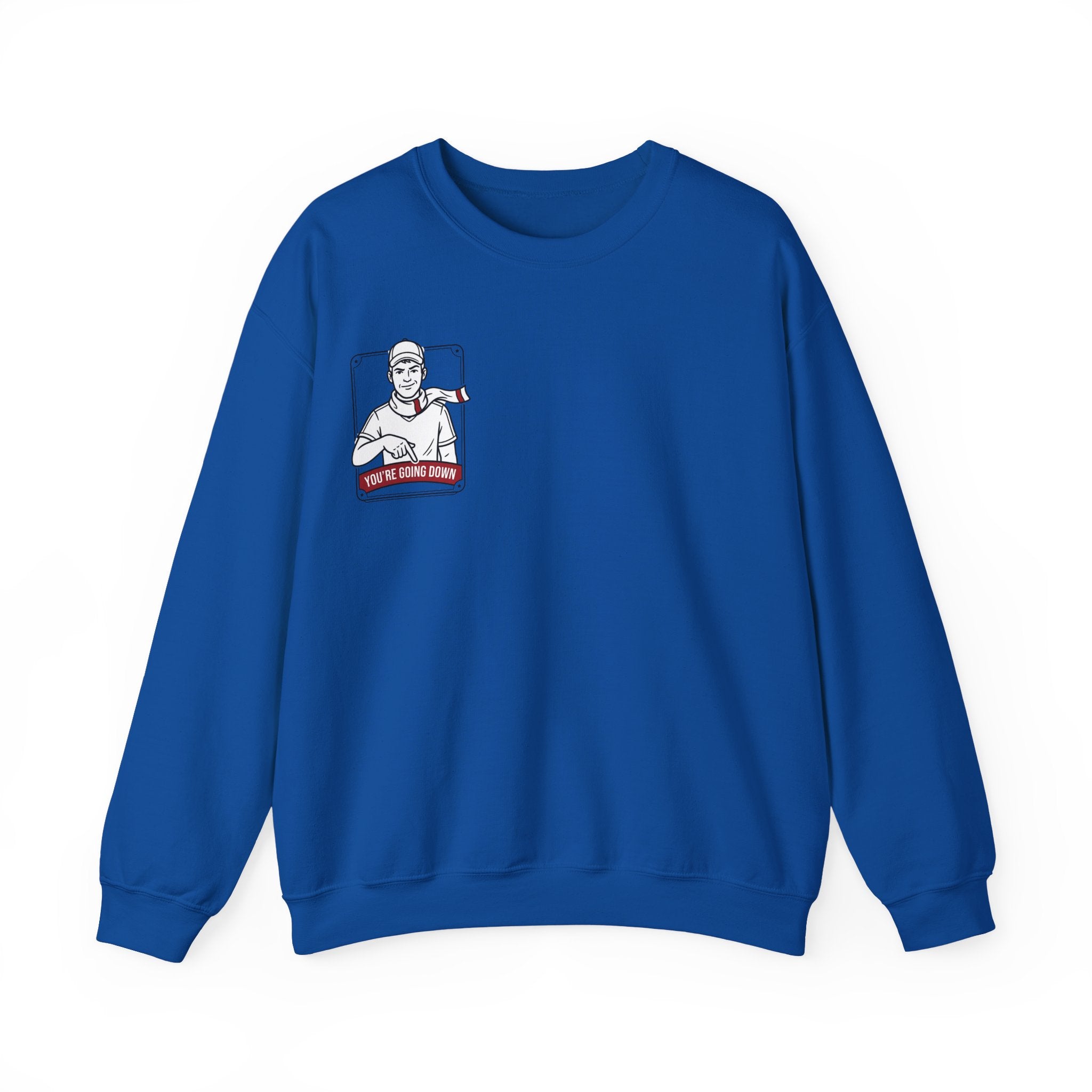 Crewneck Sweatshirt — Vintage Nurse Illustration "You're going Down!" Pocket Design