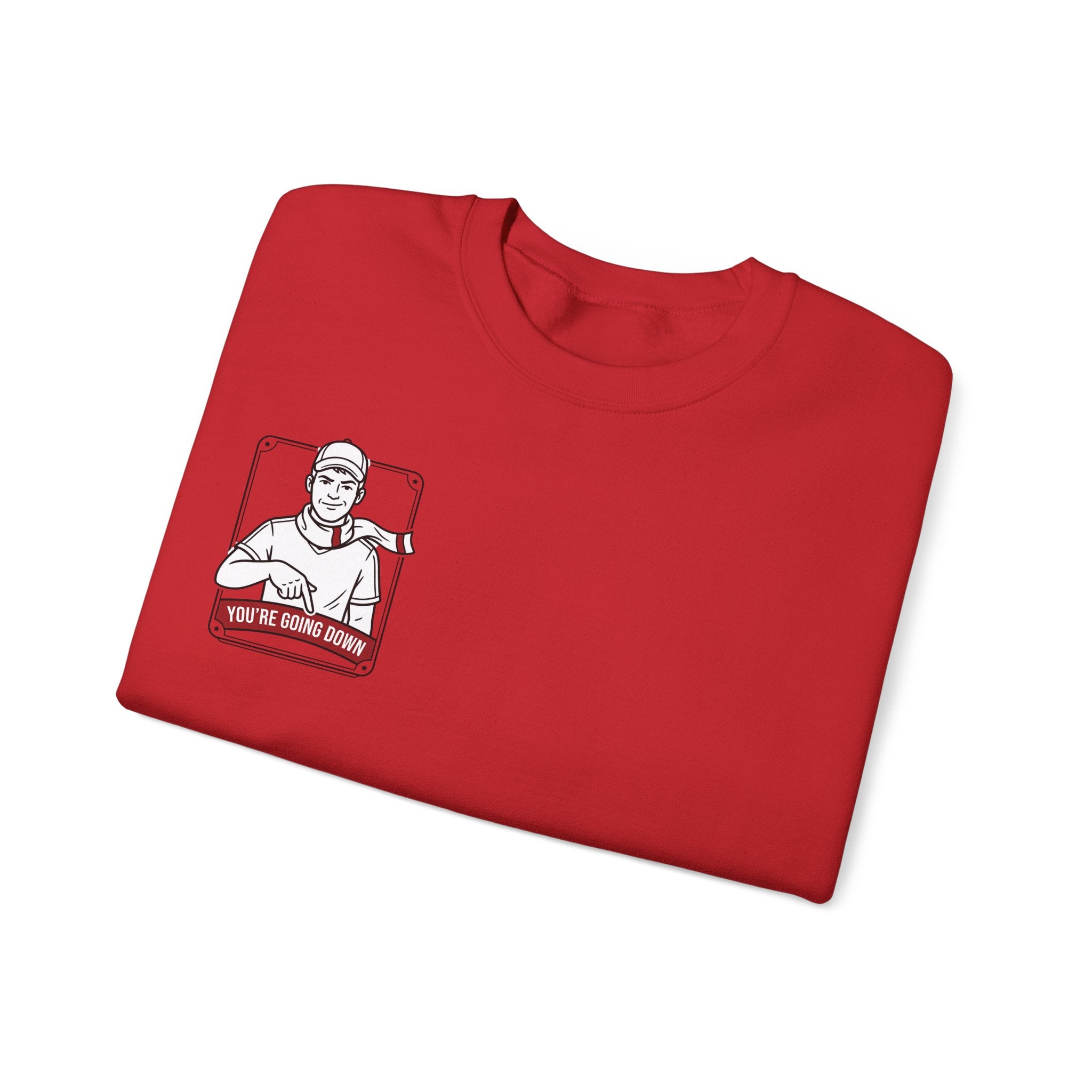 Crewneck Sweatshirt — Vintage Nurse Illustration "You're going Down!" Pocket Design