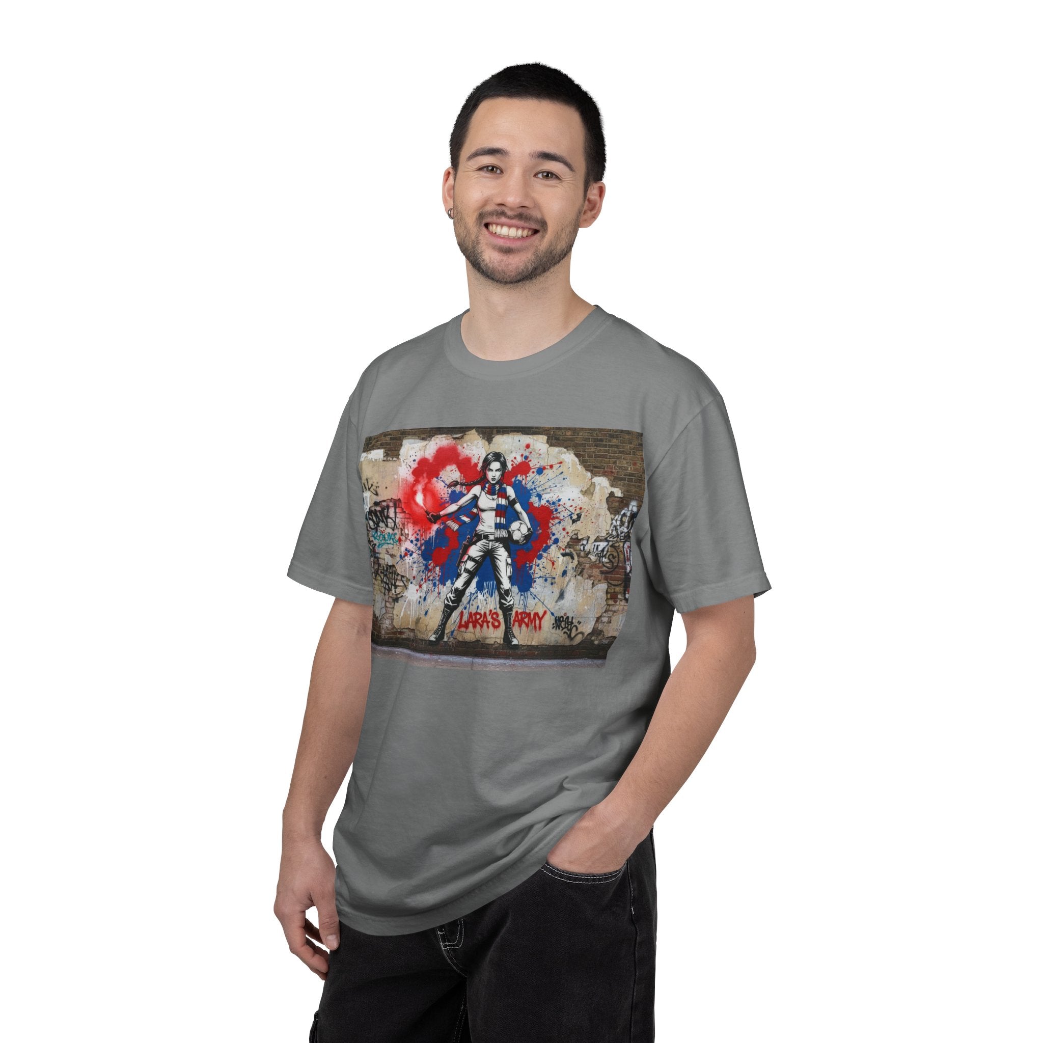 Graffiti Soldier T-Shirt — Urban Street Art Tee with "Land Day" Graphic
