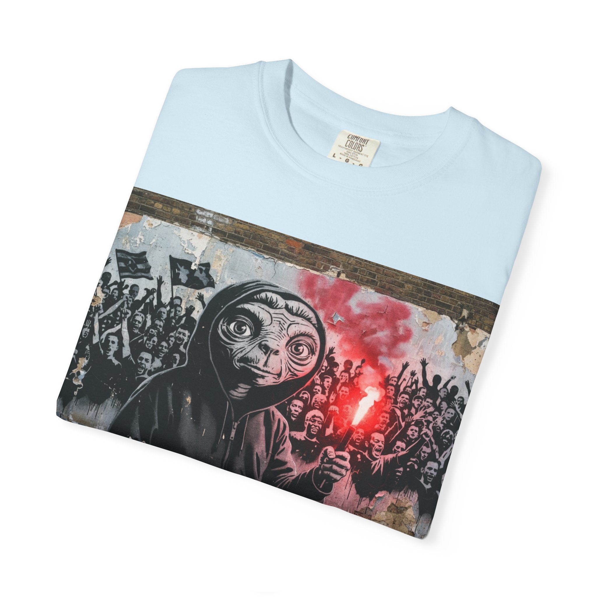 T-Shirt — Street Art Protest E.T. Holding Red Flare Graphic Tee