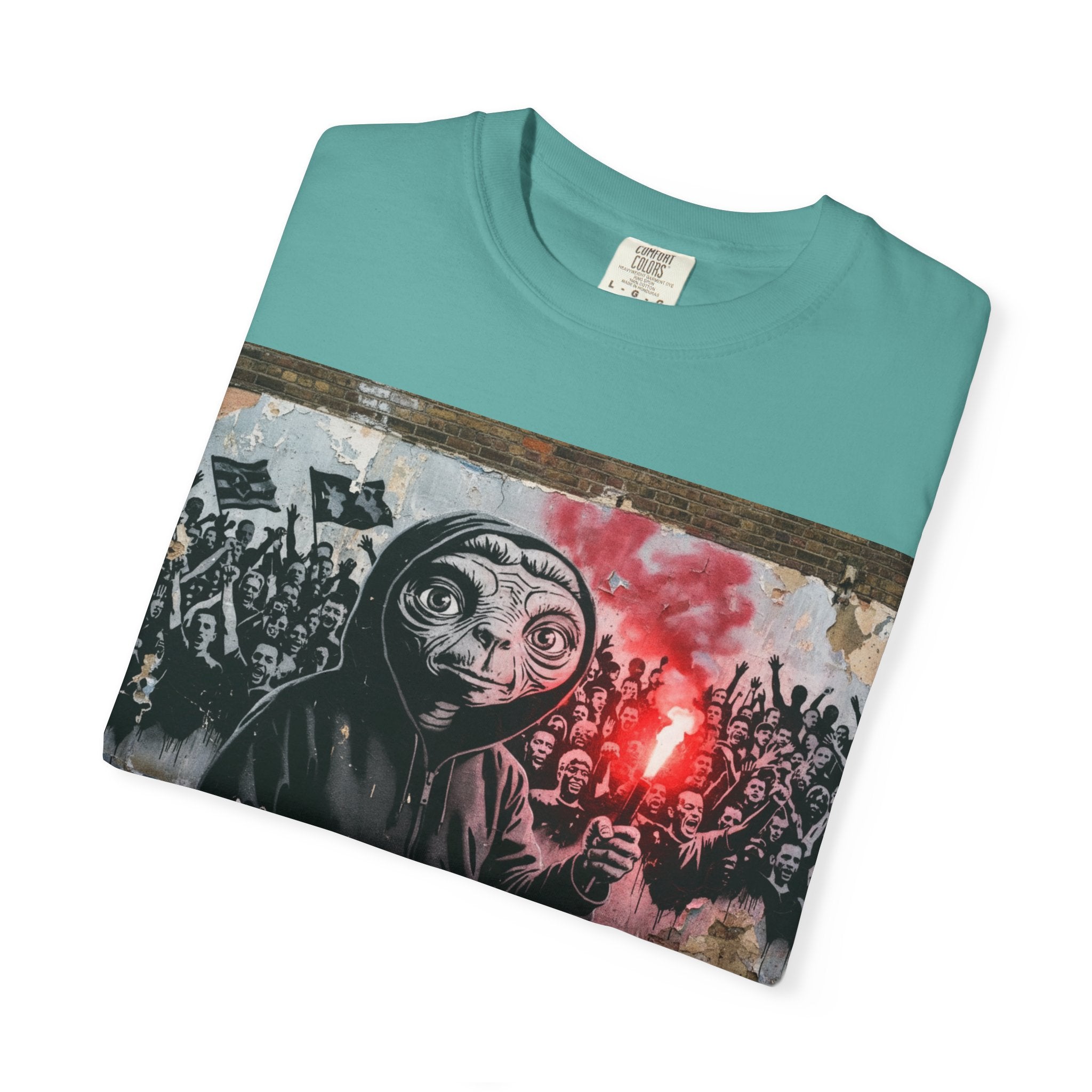 T-Shirt — Street Art Protest E.T. Holding Red Flare Graphic Tee