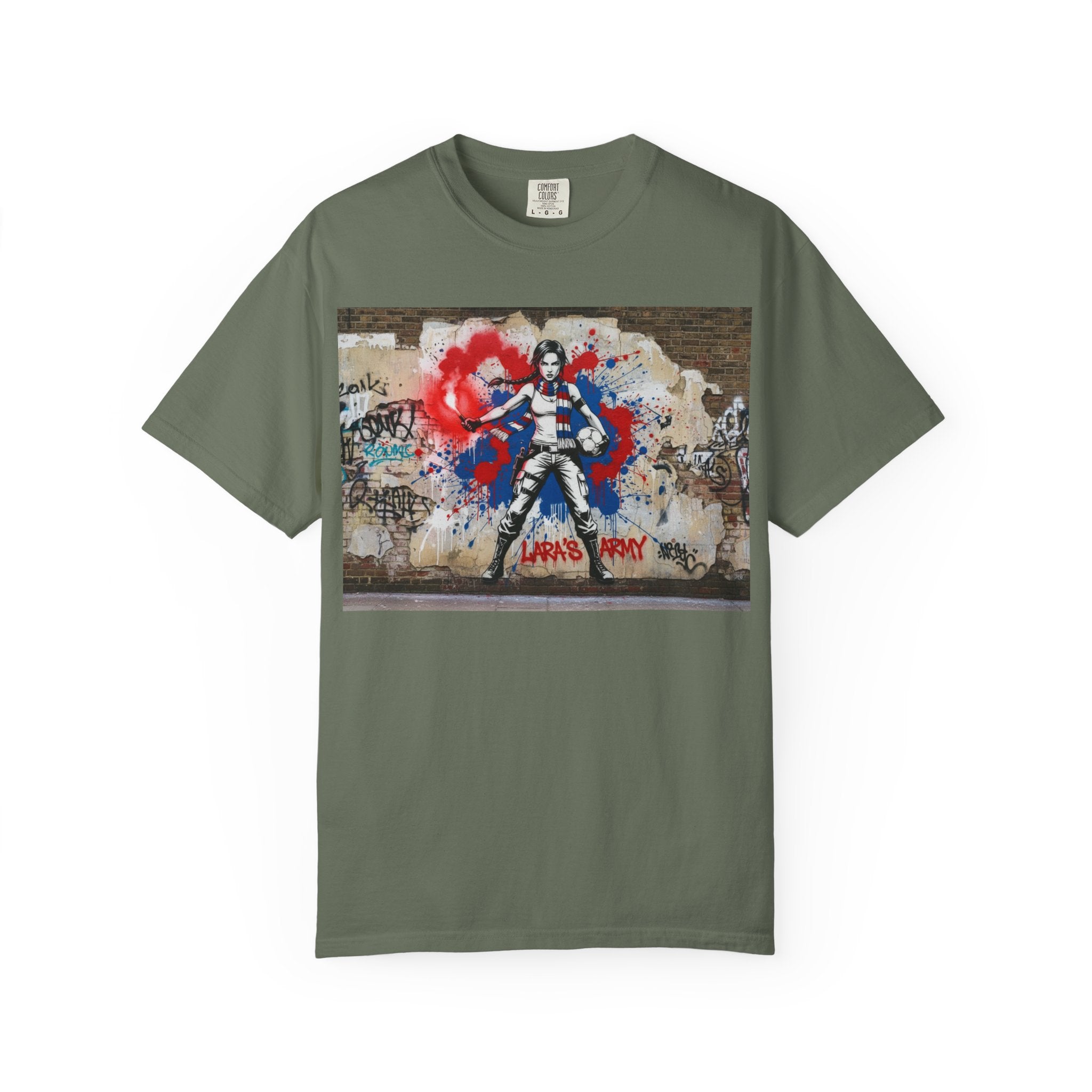 Graffiti Soldier T-Shirt — Urban Street Art Tee with "Land Day" Graphic
