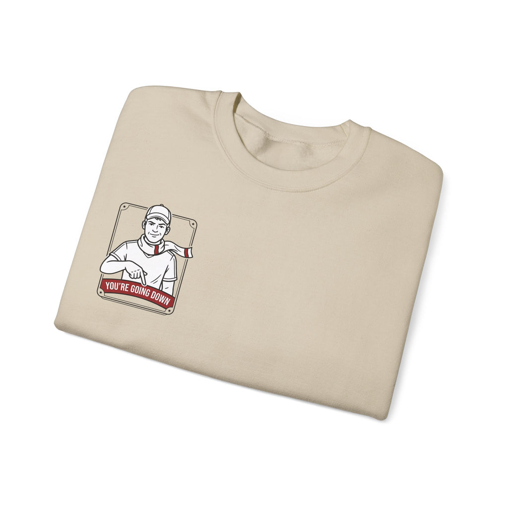 Crewneck Sweatshirt — Vintage Nurse Illustration "You're going Down!" Pocket Design