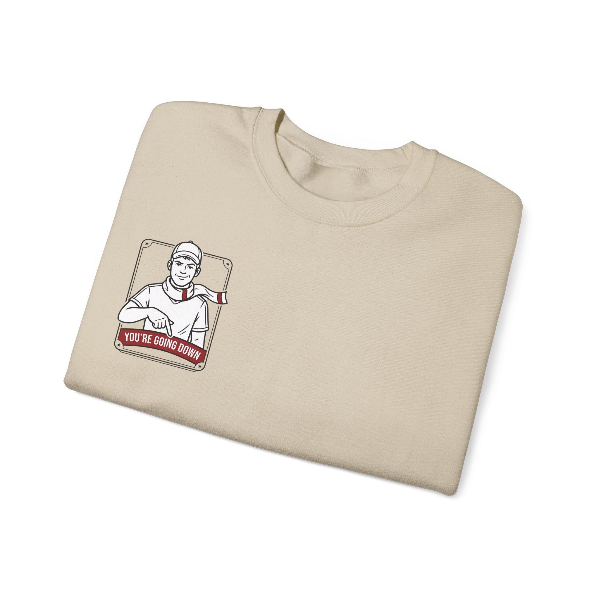 Crewneck Sweatshirt — Vintage Nurse Illustration "You're going Down!" Pocket Design
