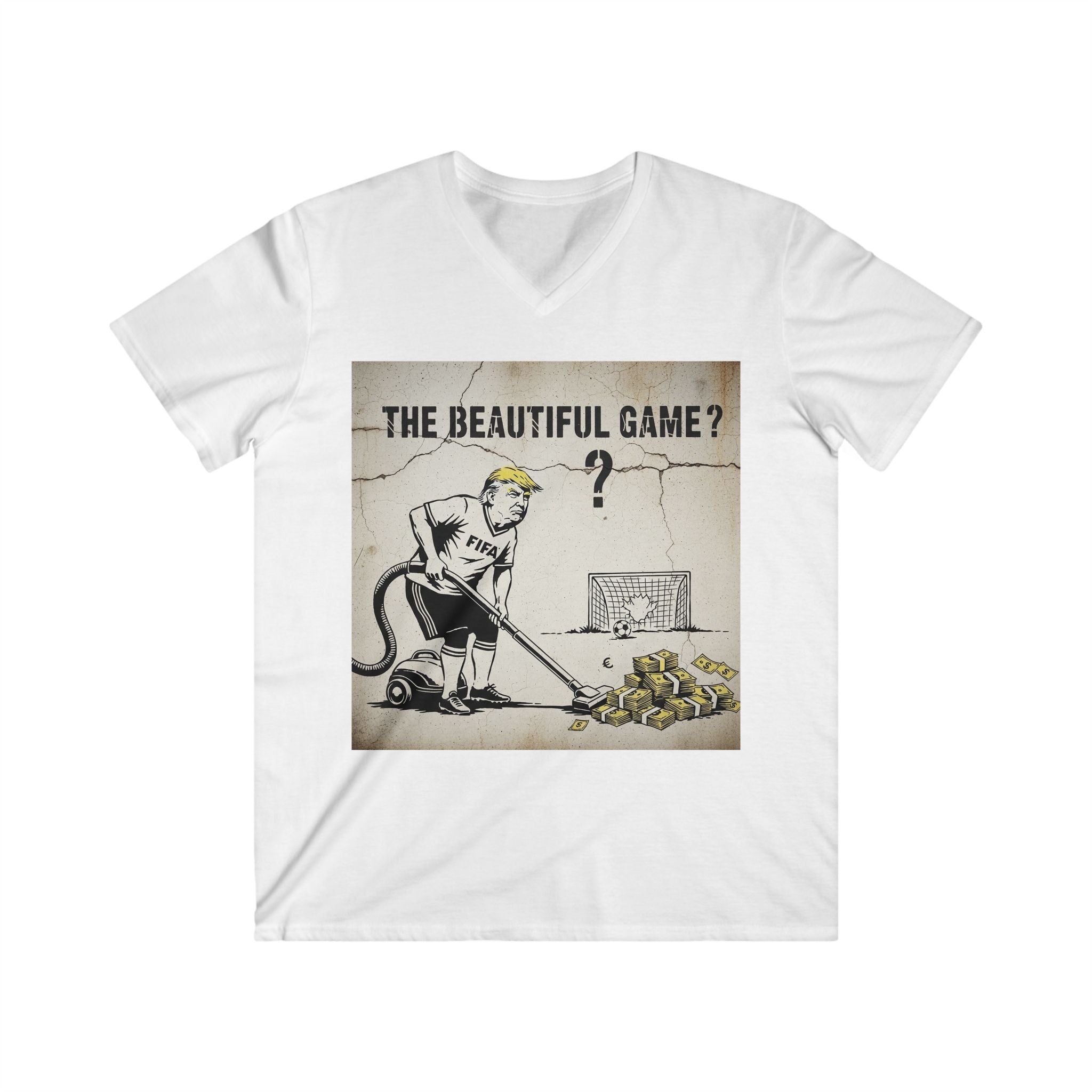 Men's V-Neck T-Shirt — "The Beautiful Game?" Soccer Protest Graphic Tee