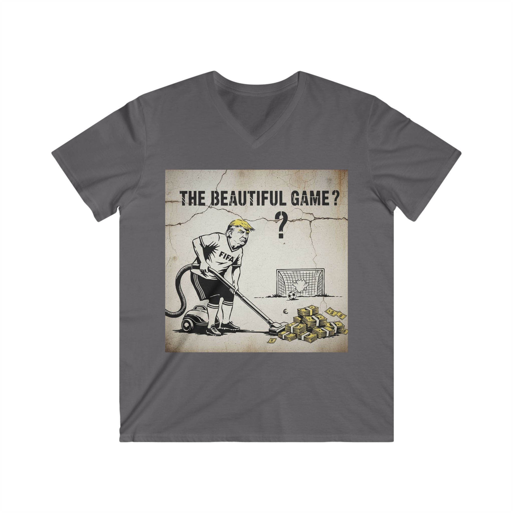 Men's V-Neck T-Shirt — "The Beautiful Game?" Soccer Protest Graphic Tee
