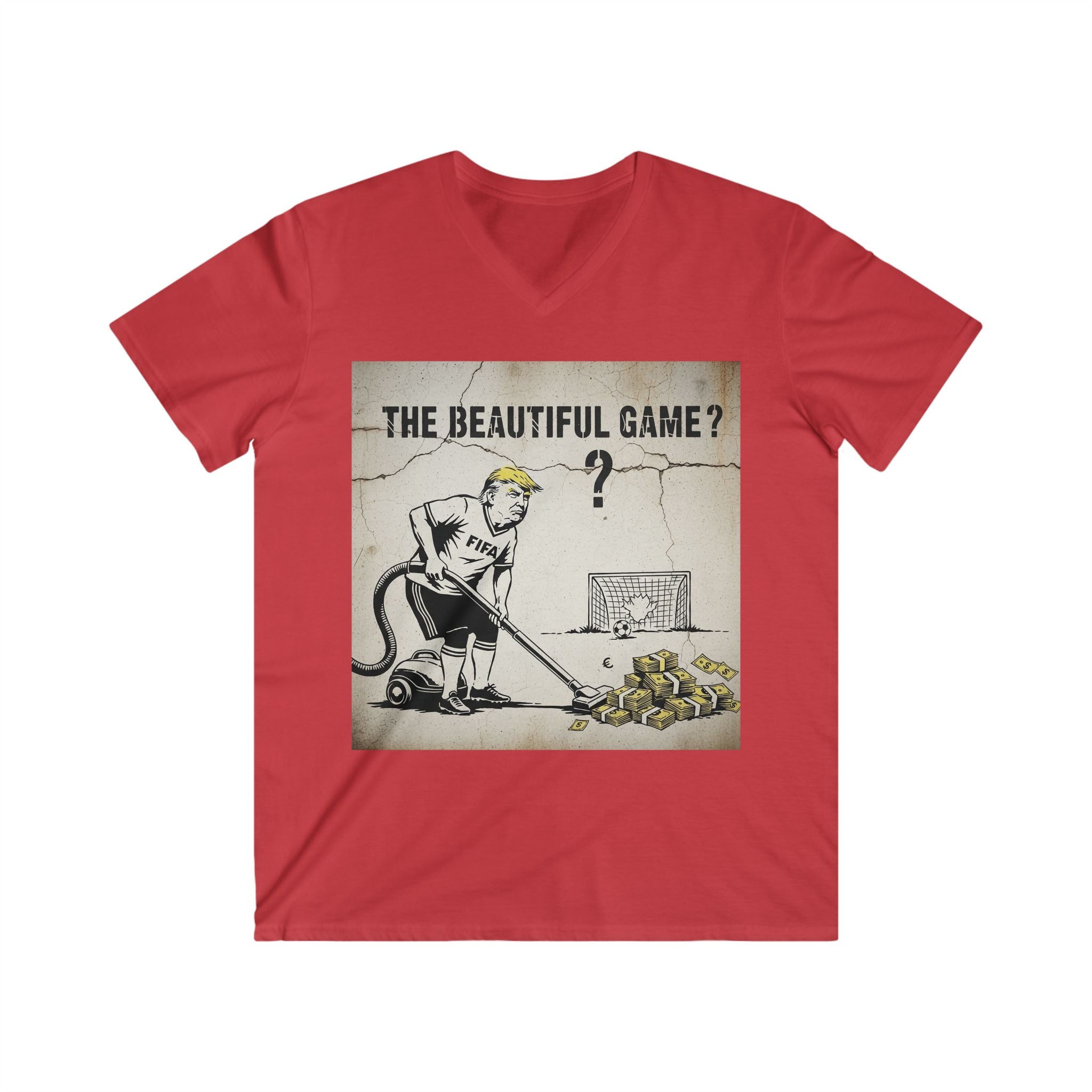 Men's V-Neck T-Shirt — "The Beautiful Game?" Soccer Protest Graphic Tee