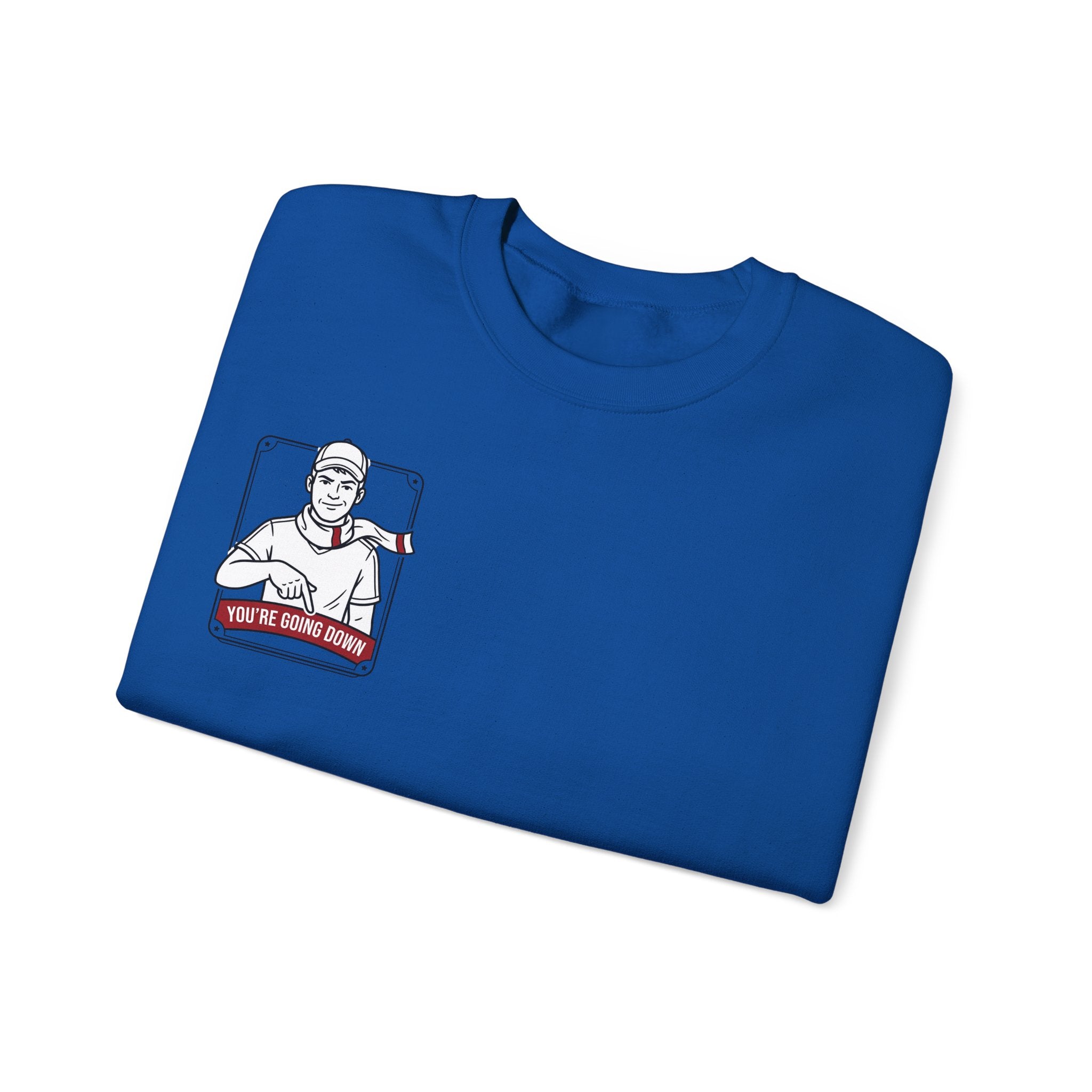 Crewneck Sweatshirt — Vintage Nurse Illustration "You're going Down!" Pocket Design