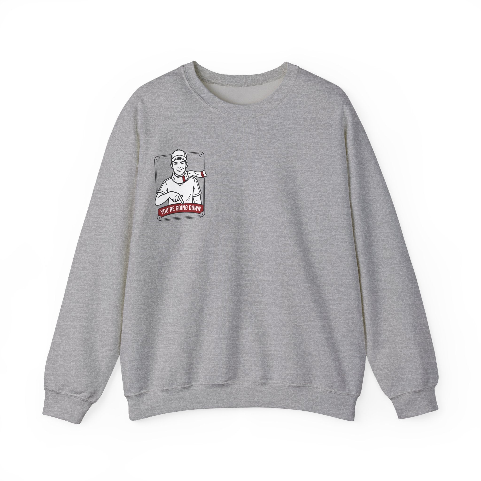 Crewneck Sweatshirt — Vintage Nurse Illustration "You're going Down!" Pocket Design