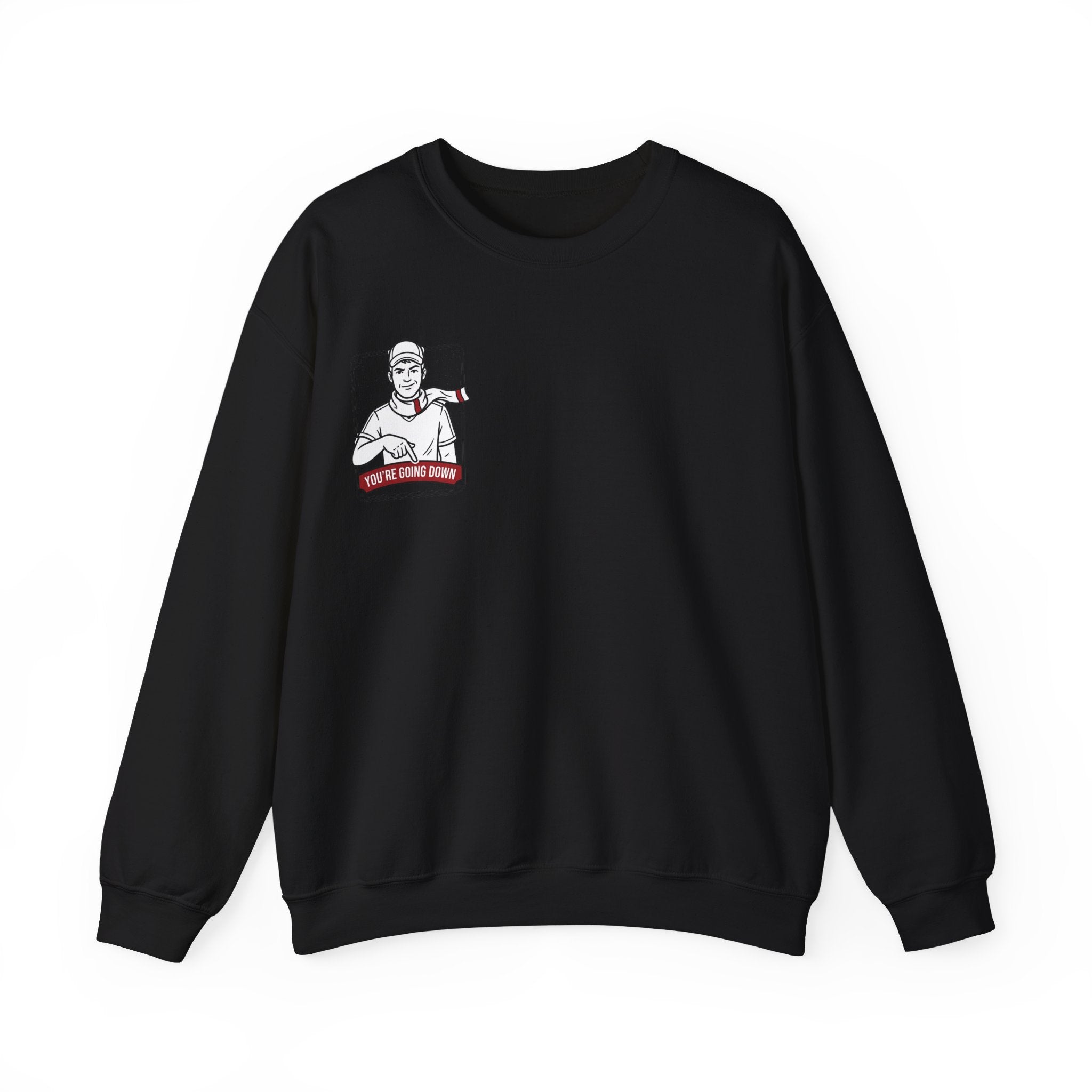 Crewneck Sweatshirt — Vintage Nurse Illustration "You're going Down!" Pocket Design