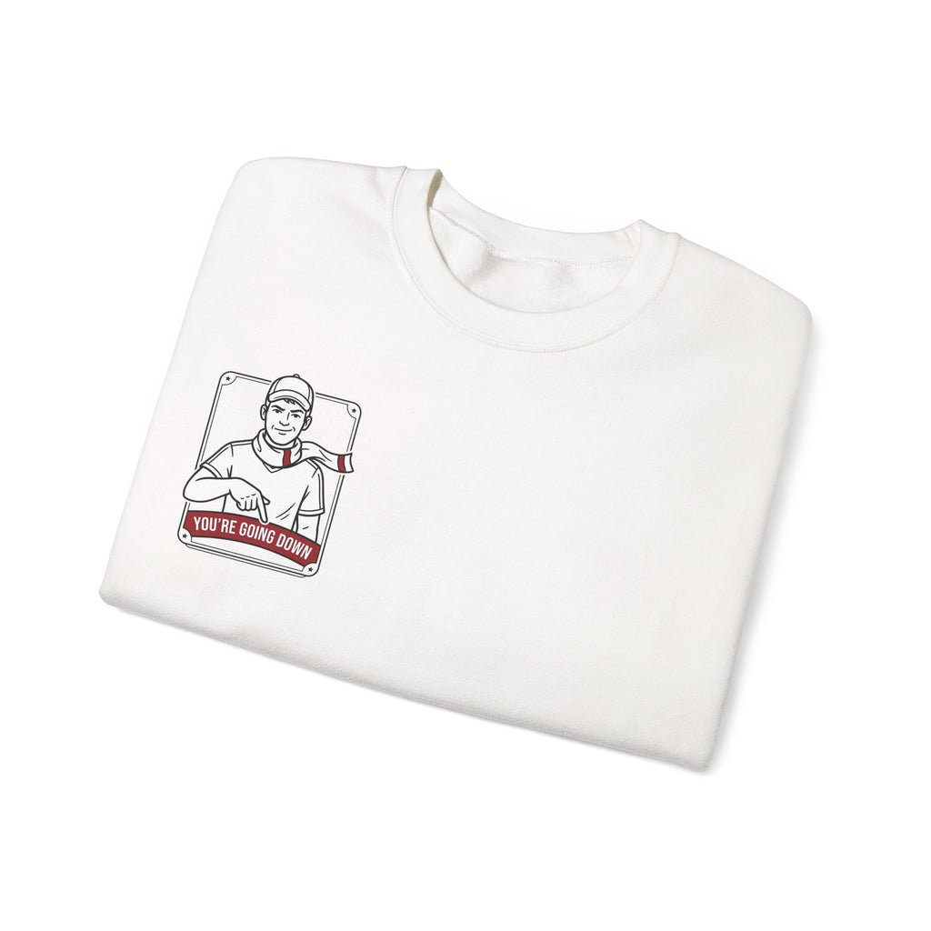 Crewneck Sweatshirt — Vintage Nurse Illustration "You're going Down!" Pocket Design