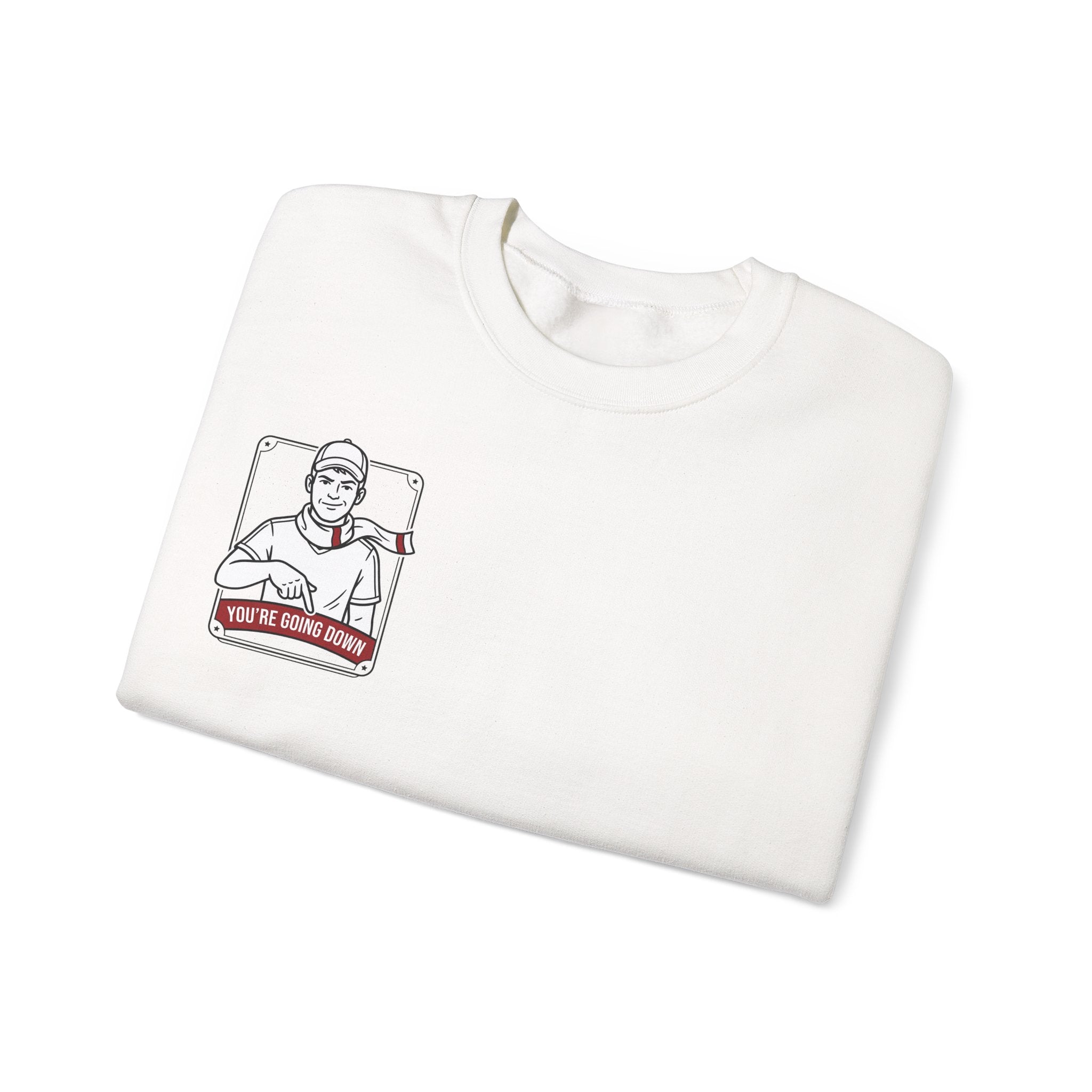 Crewneck Sweatshirt — Vintage Nurse Illustration "You're going Down!" Pocket Design