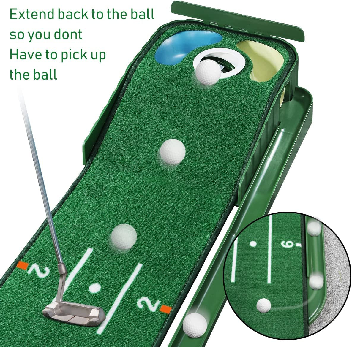 Putting Green Mat for Indoors with Ball Return and 3 Holes - Golf Training and Practice Equipment for Home or Office - Accessories for Men