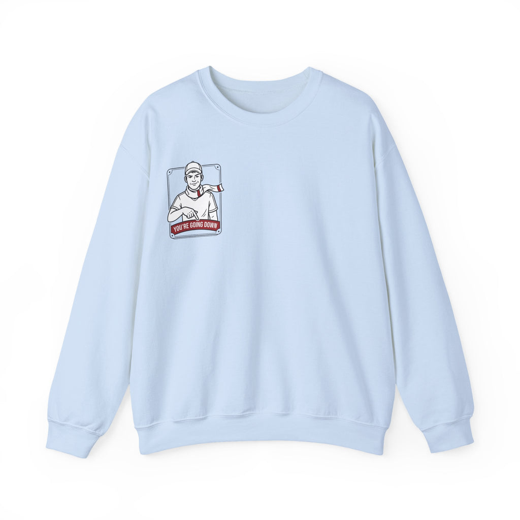 Crewneck Sweatshirt — Vintage Nurse Illustration "You're going Down!" Pocket Design
