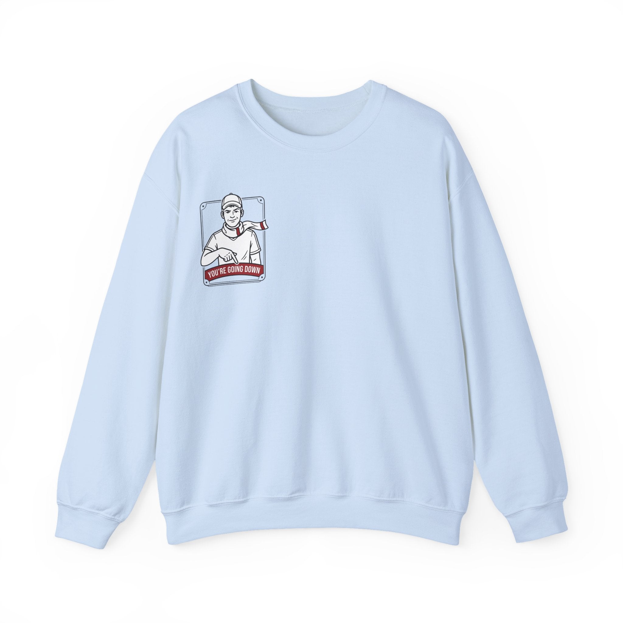 Crewneck Sweatshirt — Vintage Nurse Illustration "You're going Down!" Pocket Design