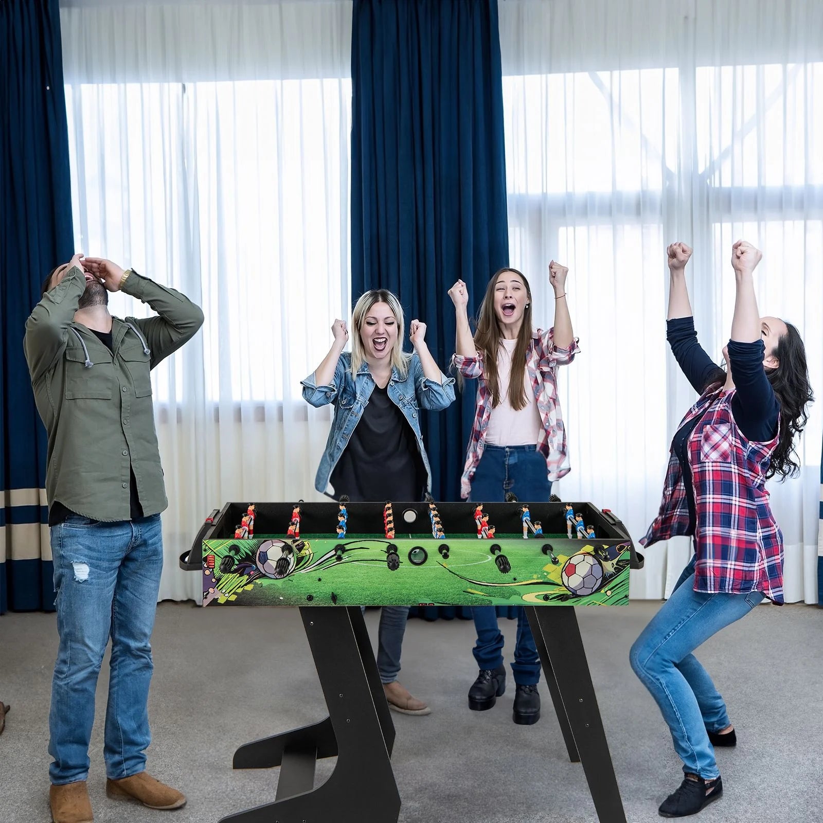 Foldable Foosball Table Game Set with 26 Players and Anti-Slip Grips