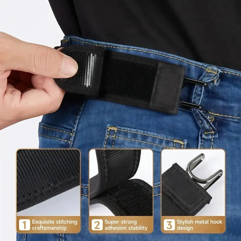 Tactical Metal Hook Elastic Belt (Unisex) - Patented No - Buckle Invisible Design | Soft Adjustable Side Belt Fashion Gift