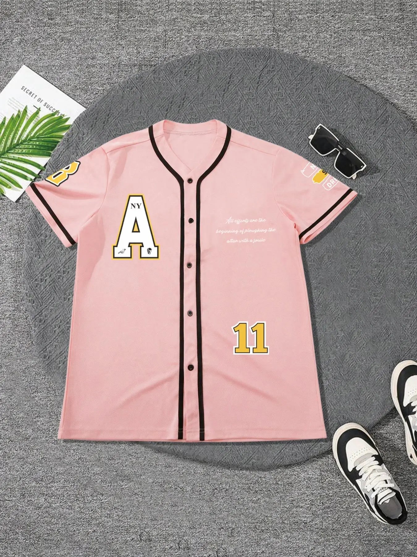 Men'S Letter & Number Print Contrast Binding Baseball Jersey, Stylish Jersey, Regular Fit Casual Short Sleeve V Neck Baseball Top for Summer, Fashion Men'S Clothes for Daily Wear, Baseball Shirt