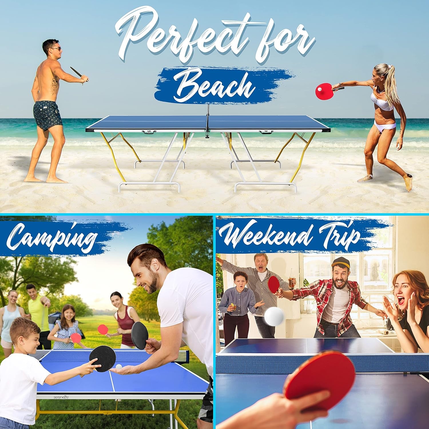 Foldable Table Tennis Table, Medium Size, Includes Net, Clipper, Post, Foldable and Easy to Store Space-Saving Design, Blue