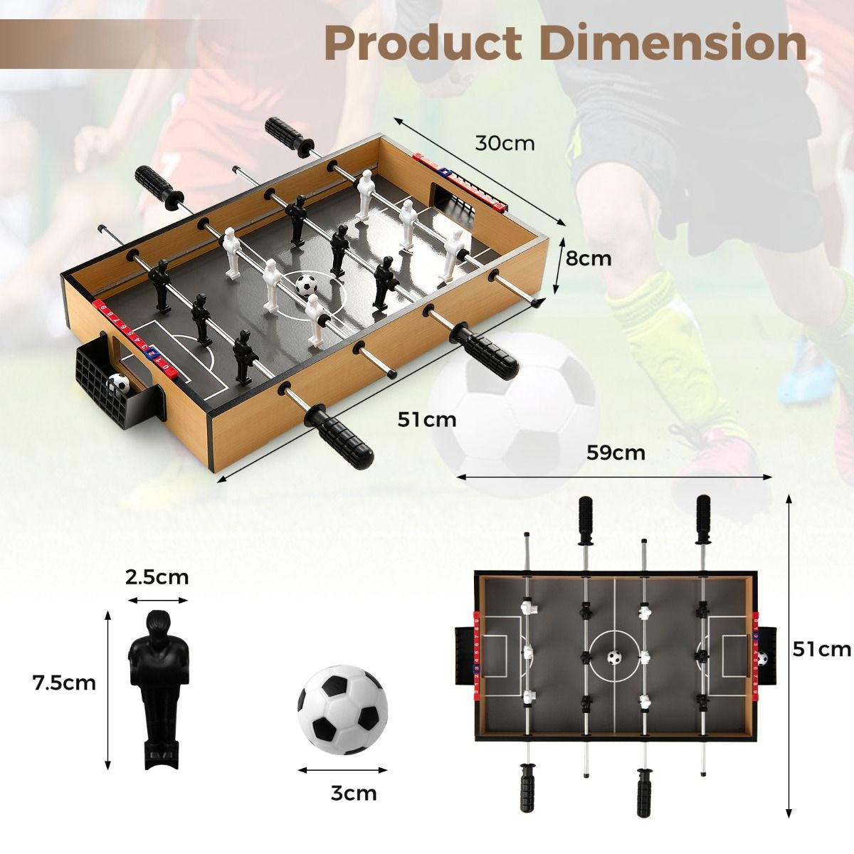 51Cm Foosball Table with LED Lights and Realistic Players and 2 Balls