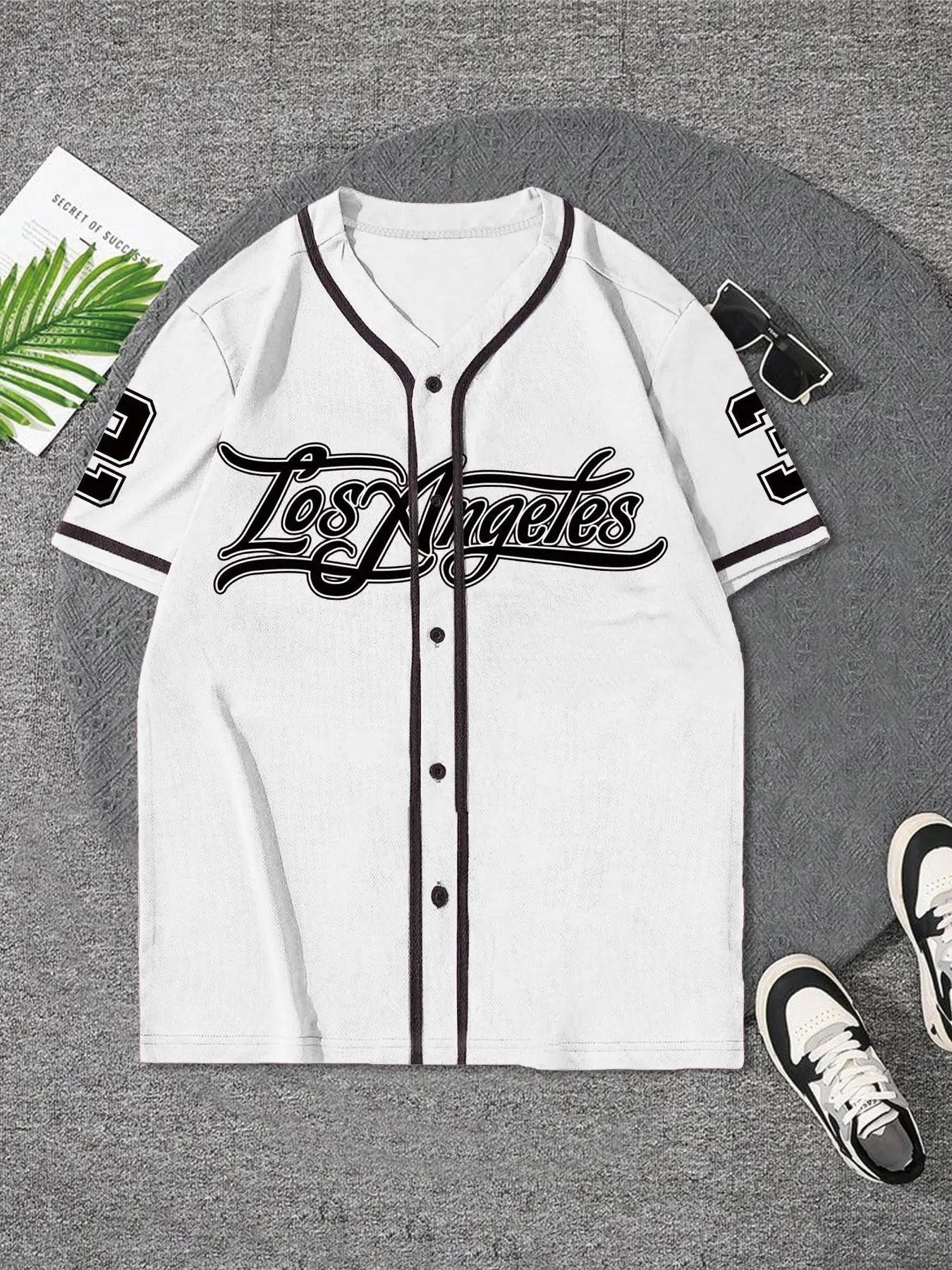 Men'S Letter & Number Print Contrast Binding Baseball Jersey, Stylish Jersey, Regular Fit Casual Short Sleeve V Neck Baseball Top for Summer, Fashion Men'S Clothes for Daily Wear, Baseball Shirt