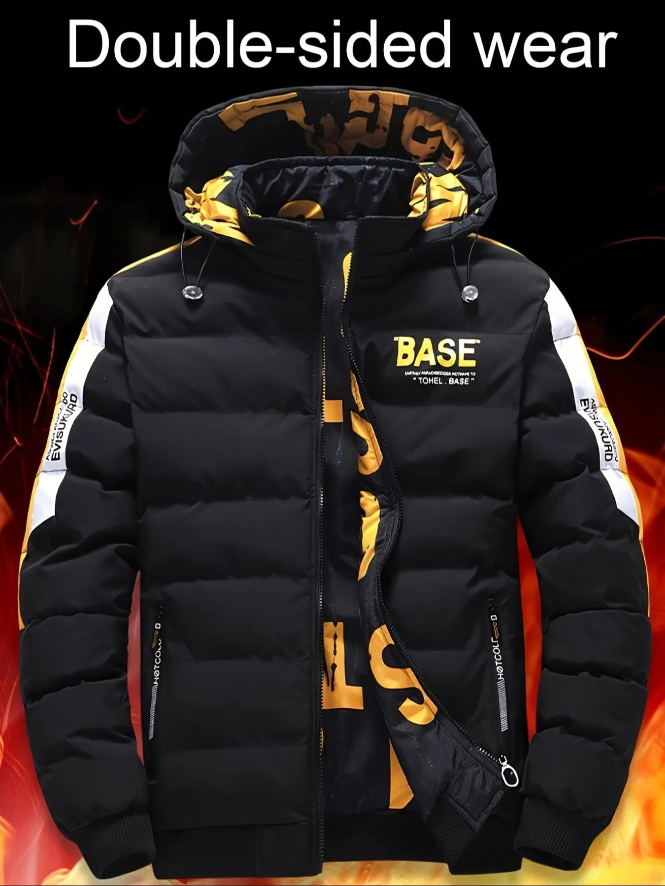 Men'S Hooded Winter Jacket, 100% Polyester Casual Alphabet Print Design, Regular Fit Warm Coat for Fall & Winter Seasons, Windproof Casual Jacket