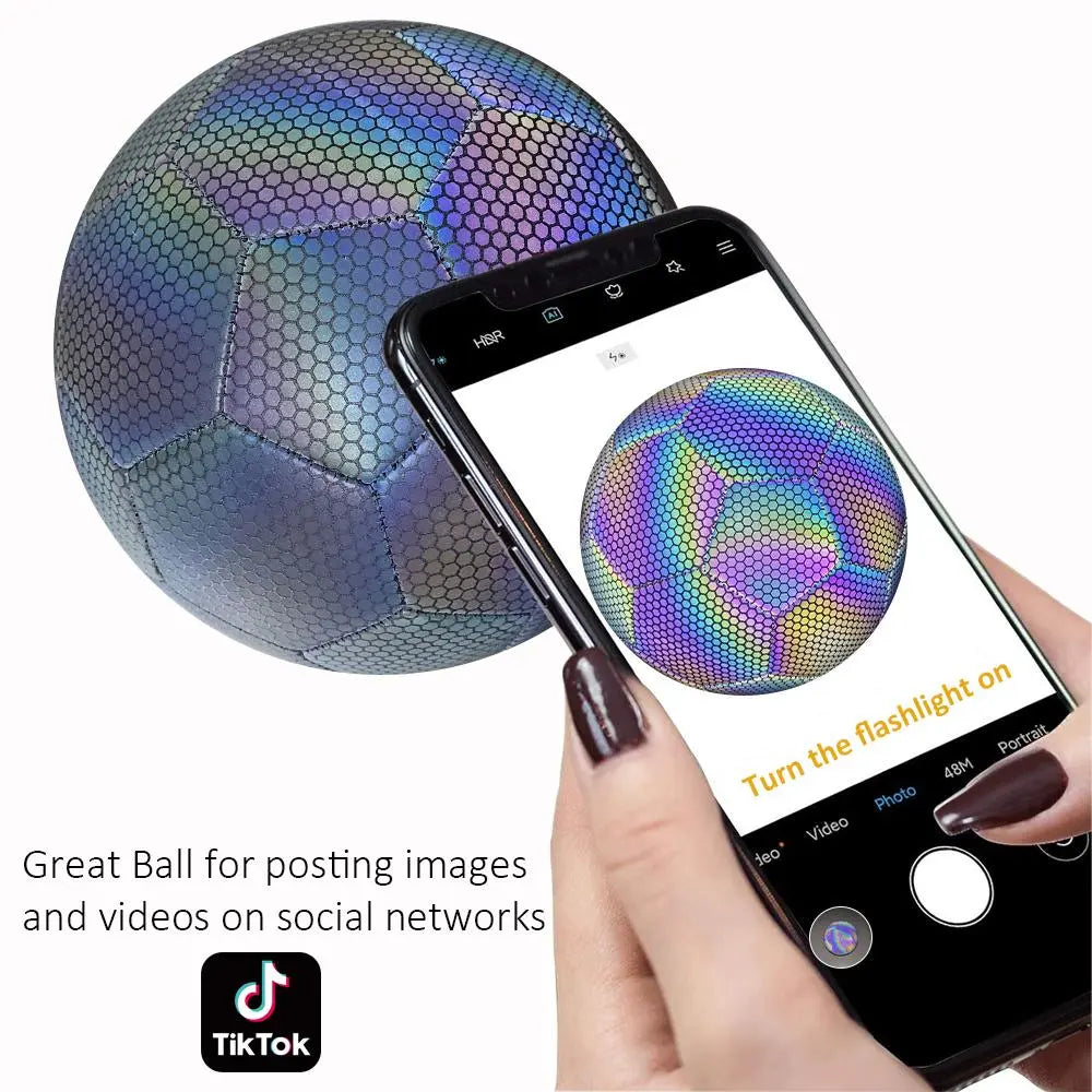 Size 5 Soccer Ball, Machine Stitched Holographic Reflective PU Football, Professional Training Football for Adults, Custom Football Kits, Guardian Cap Football, Christmas Gift