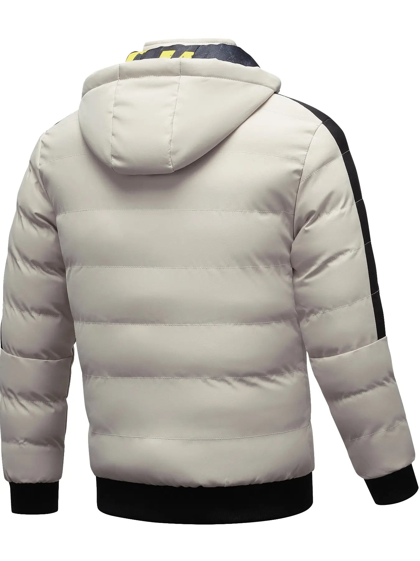 Men'S Hooded Winter Jacket, 100% Polyester Casual Alphabet Print Design, Regular Fit Warm Coat for Fall & Winter Seasons, Windproof Casual Jacket