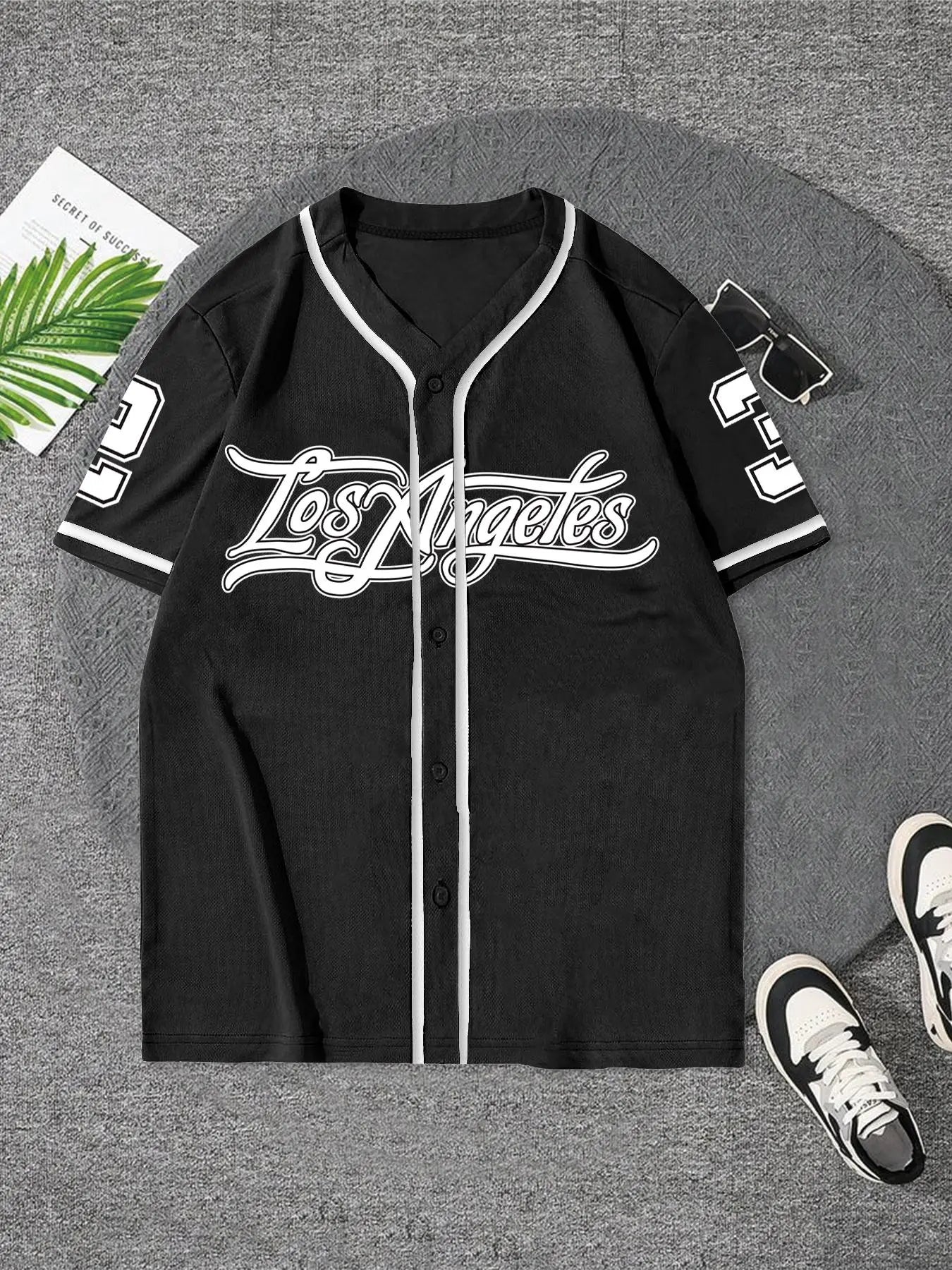 Men'S Letter & Number Print Contrast Binding Baseball Jersey, Stylish Jersey, Regular Fit Casual Short Sleeve V Neck Baseball Top for Summer, Fashion Men'S Clothes for Daily Wear, Baseball Shirt