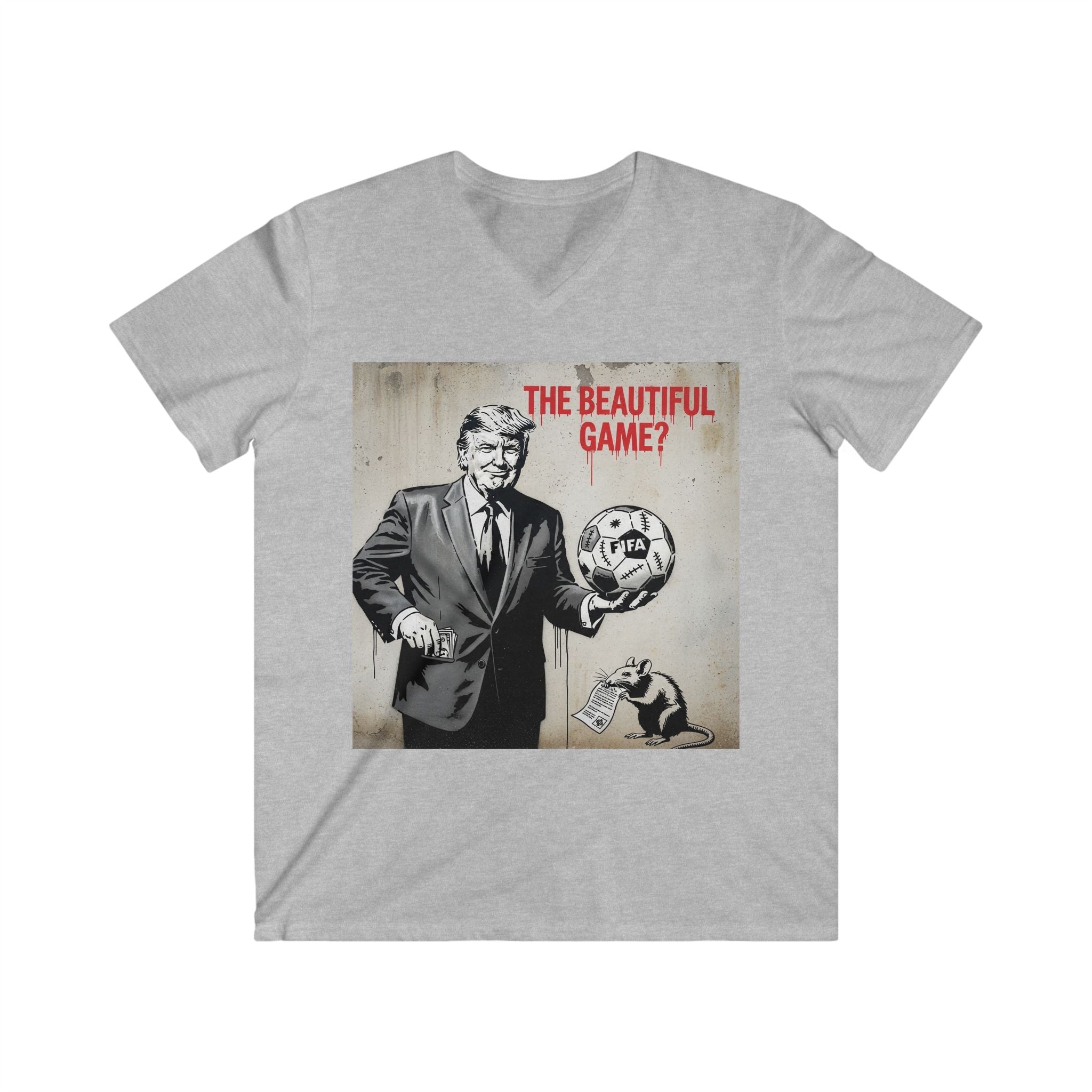 Men's V-Neck Tee — 'The Beautiful Game?' Soccer Political Satire Shirt