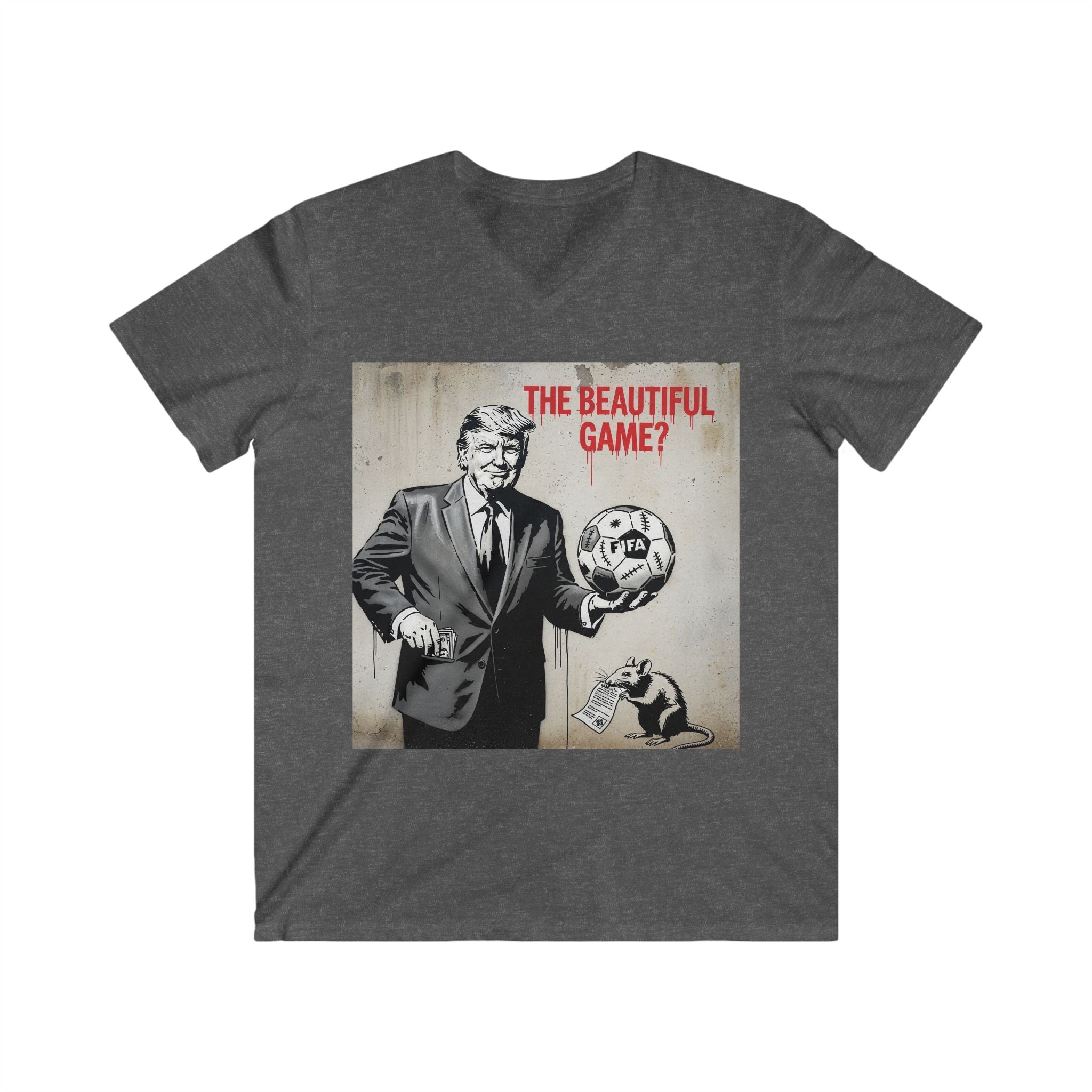 Men's V-Neck Tee — 'The Beautiful Game?' Soccer Political Satire Shirt