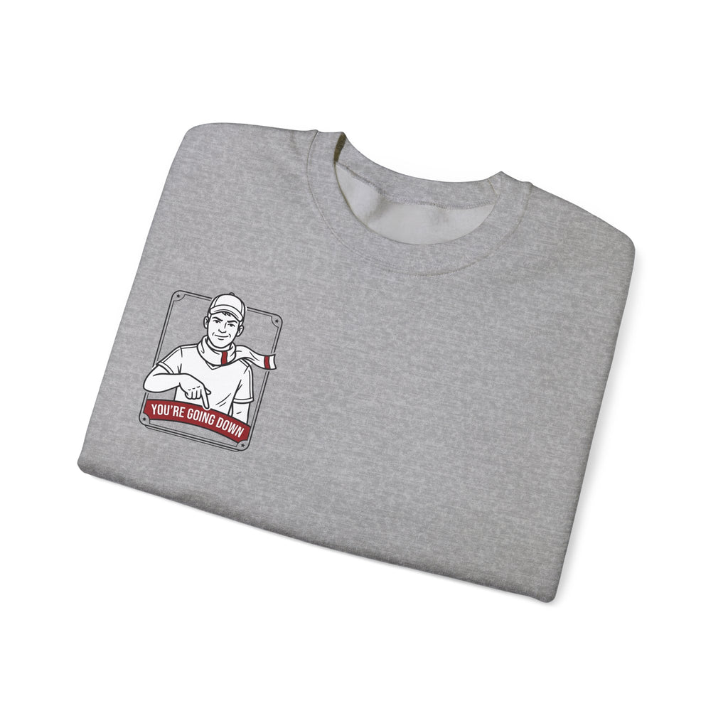 Crewneck Sweatshirt — Vintage Nurse Illustration "You're going Down!" Pocket Design