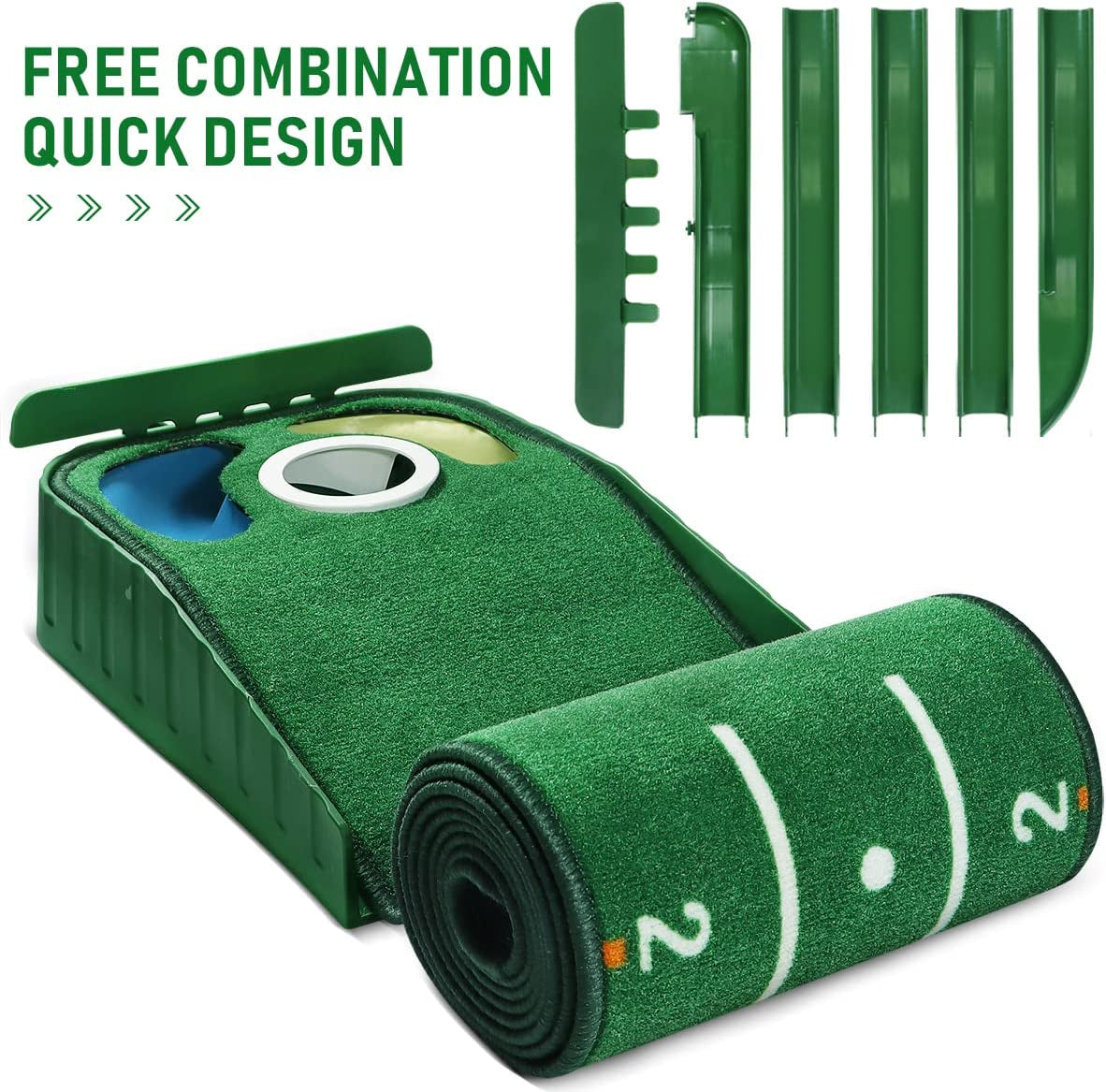 Putting Green Mat for Indoors with Ball Return and 3 Holes - Golf Training and Practice Equipment for Home or Office - Accessories for Men