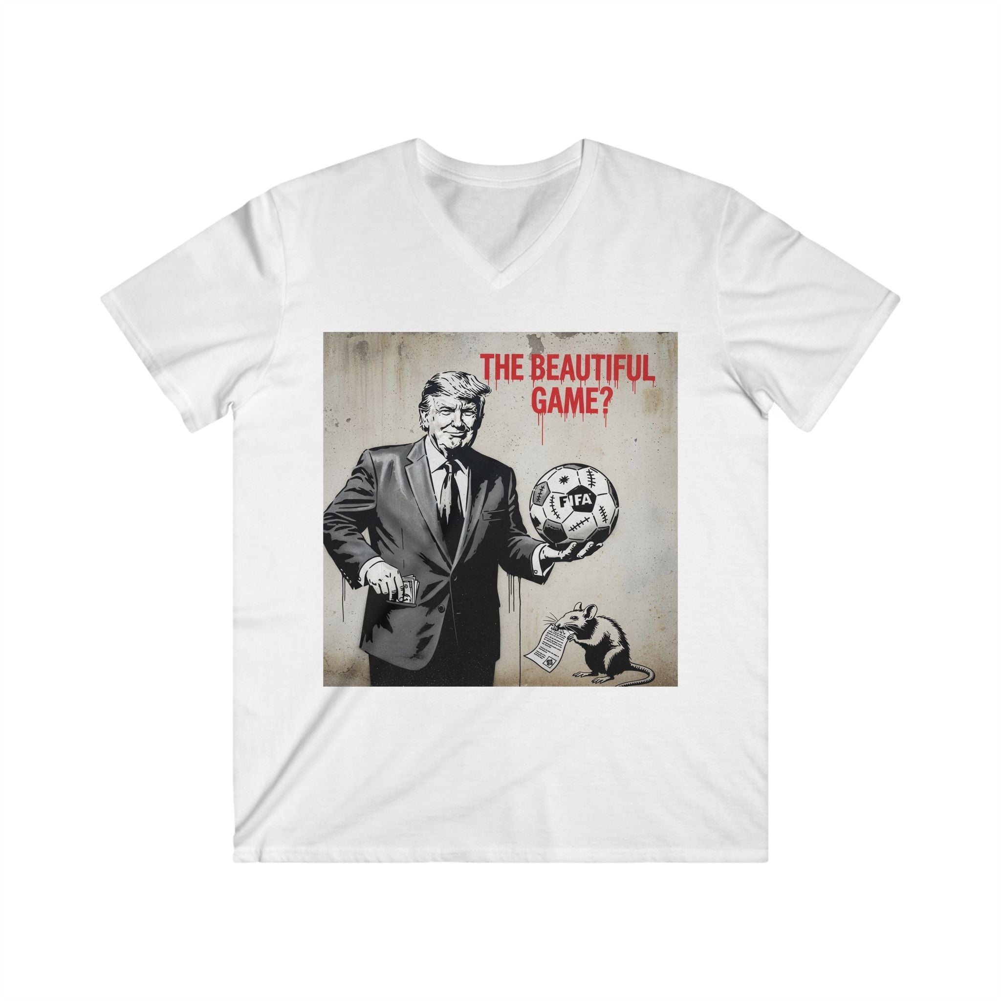 Men's V-Neck Tee — 'The Beautiful Game?' Soccer Political Satire Shirt