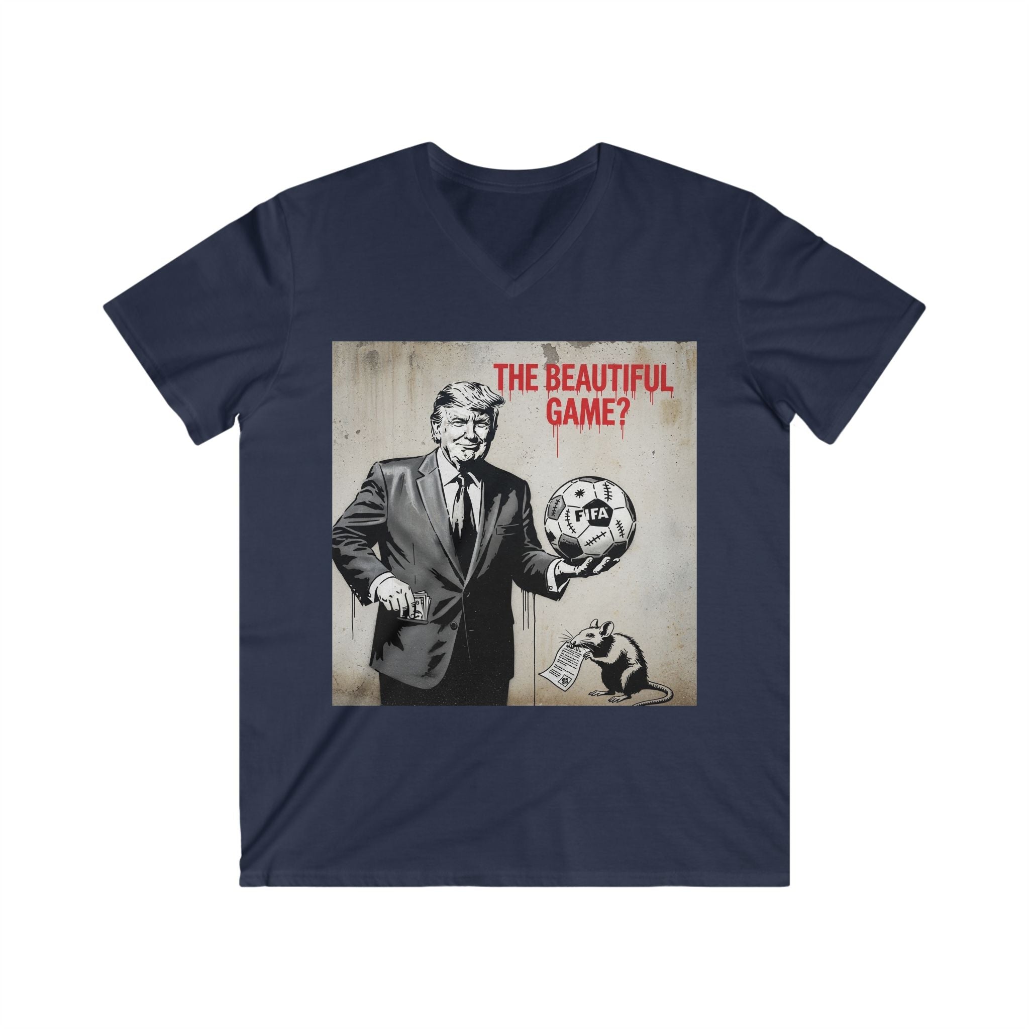 Men's V-Neck Tee — 'The Beautiful Game?' Soccer Political Satire Shirt