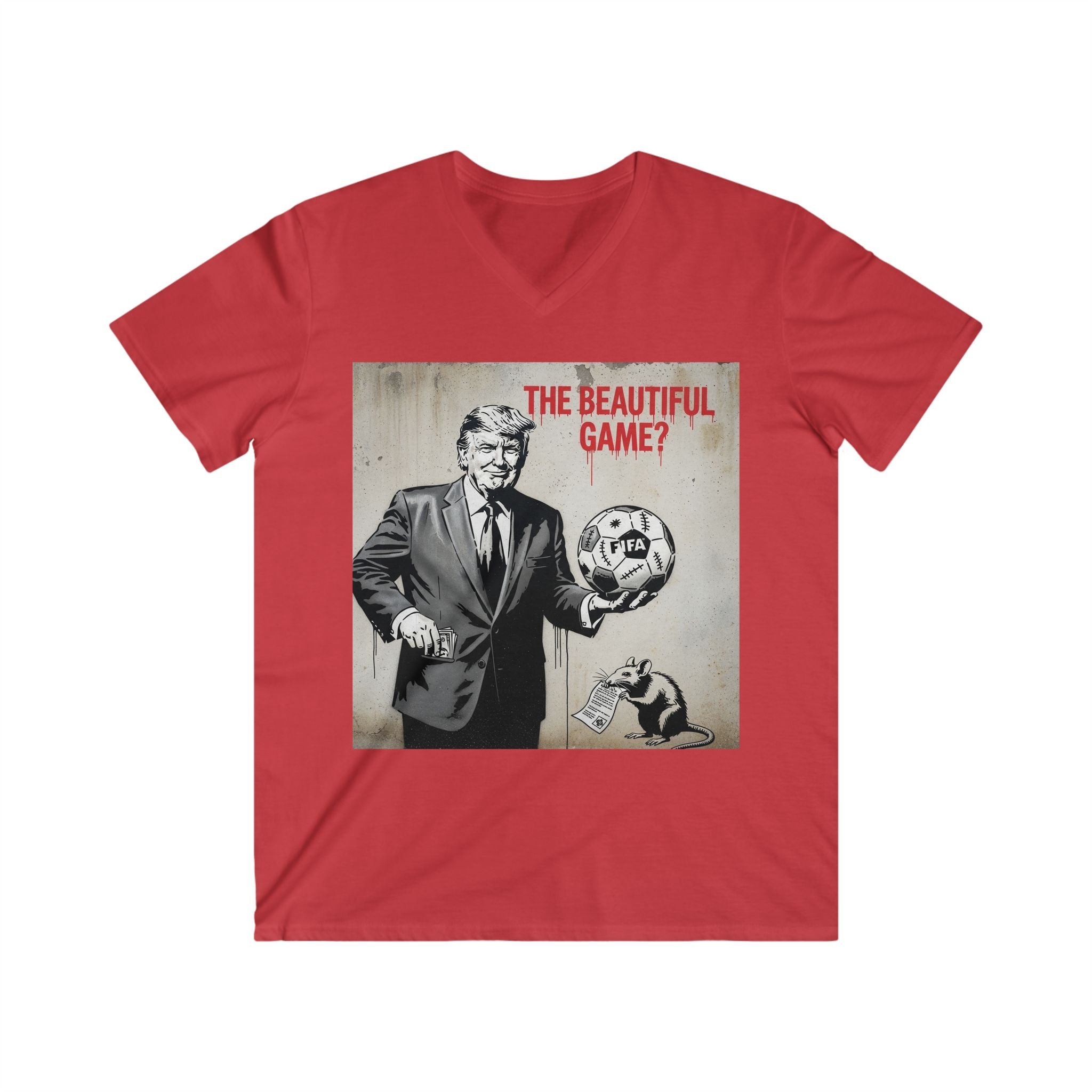 Men's V-Neck Tee — 'The Beautiful Game?' Soccer Political Satire Shirt