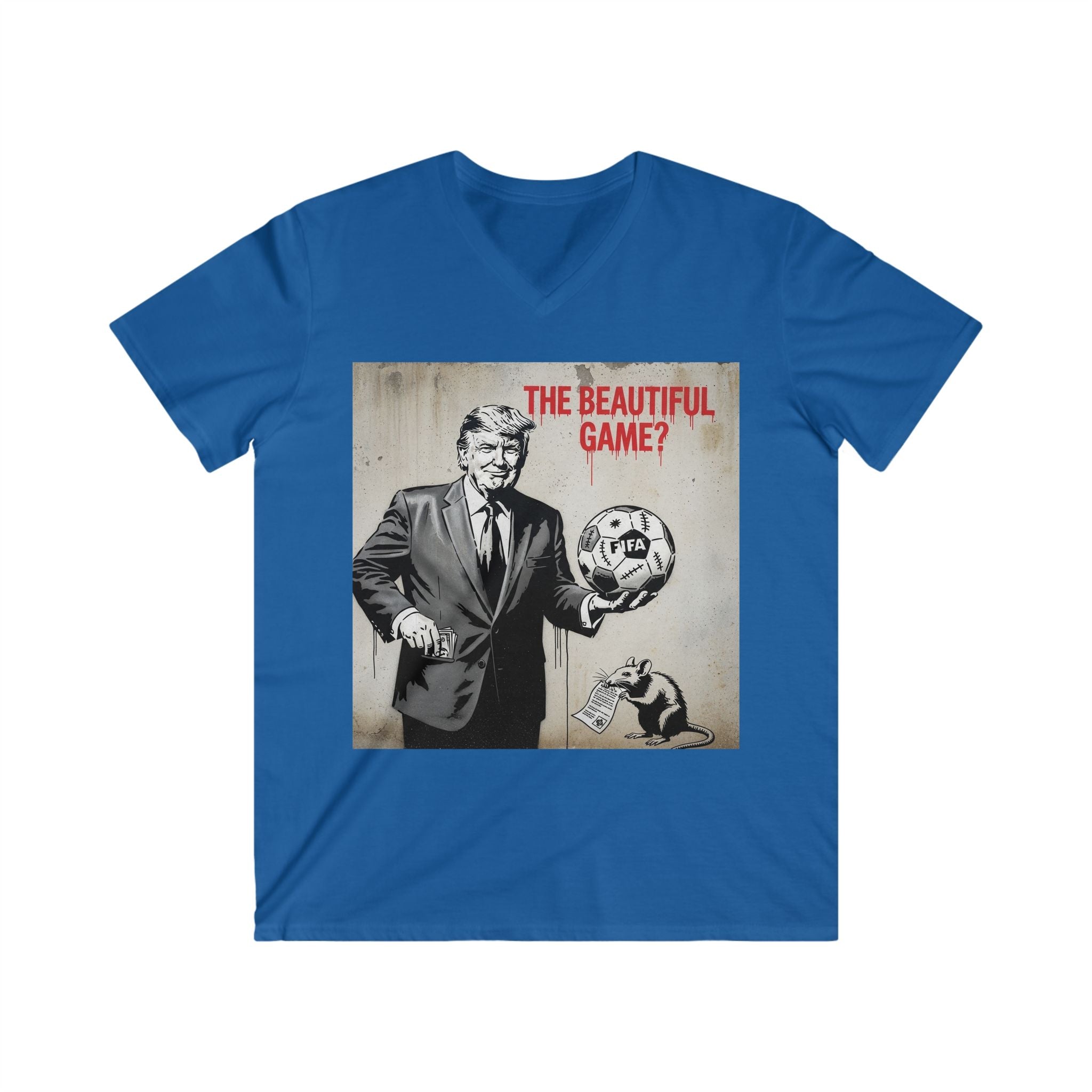 Men's V-Neck Tee — 'The Beautiful Game?' Soccer Political Satire Shirt
