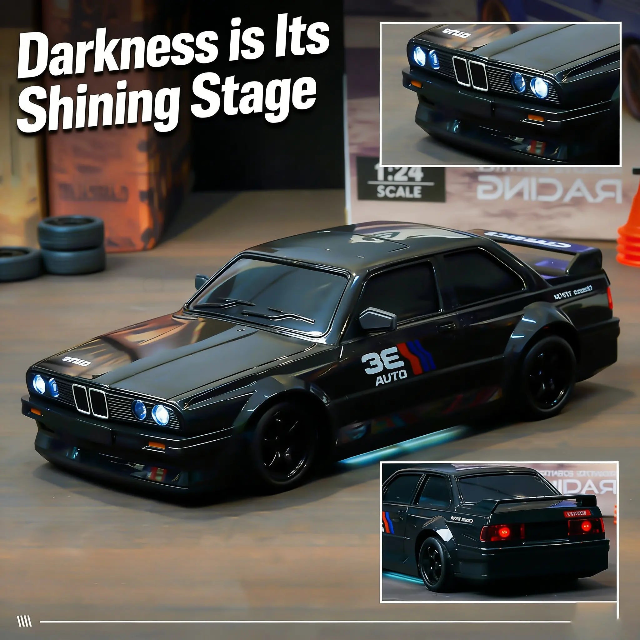 2.4Ghz 1:24 Scale High-Speed RC Drift Car Model, LED Light Drifting Tyres Racing Toy, Collectible Decoration for Ages 8+, Remote Control Car