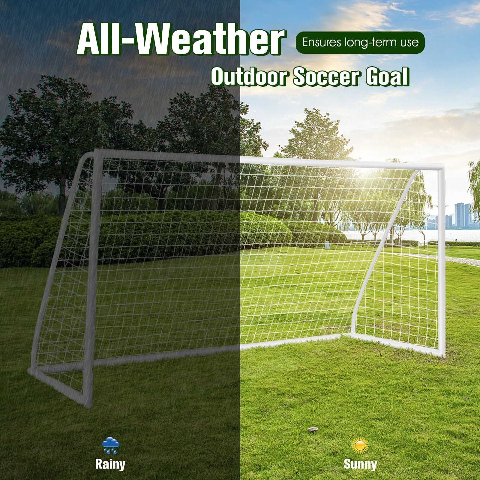 All-Weather Soccer Goal with Strong PVC Frame and High-Strength Netting